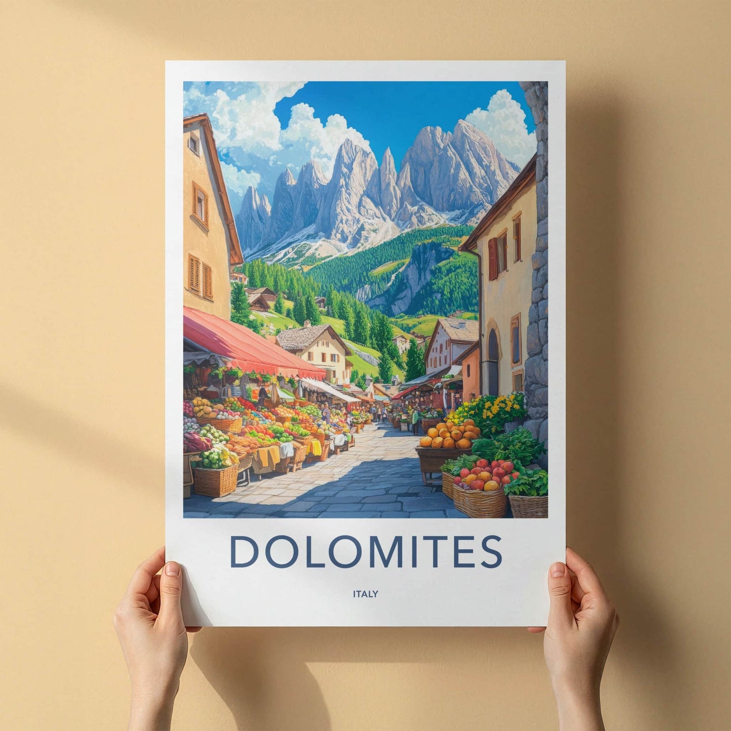 Dolomites Poster - Italy Travel Art - Alpine Market Street Home Decor