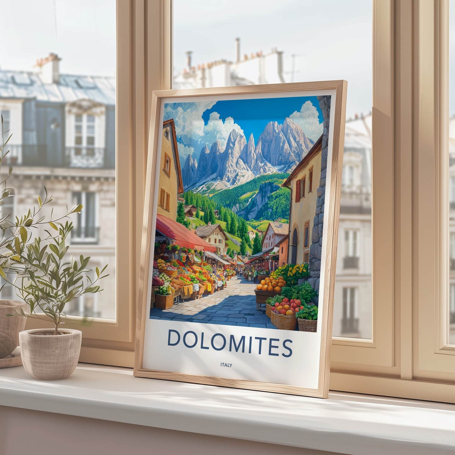 Dolomites Poster - Italy Travel Art - Alpine Market Street Home Decor