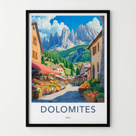 Dolomites Poster - Italy Travel Art - Alpine Market Street Home Decor