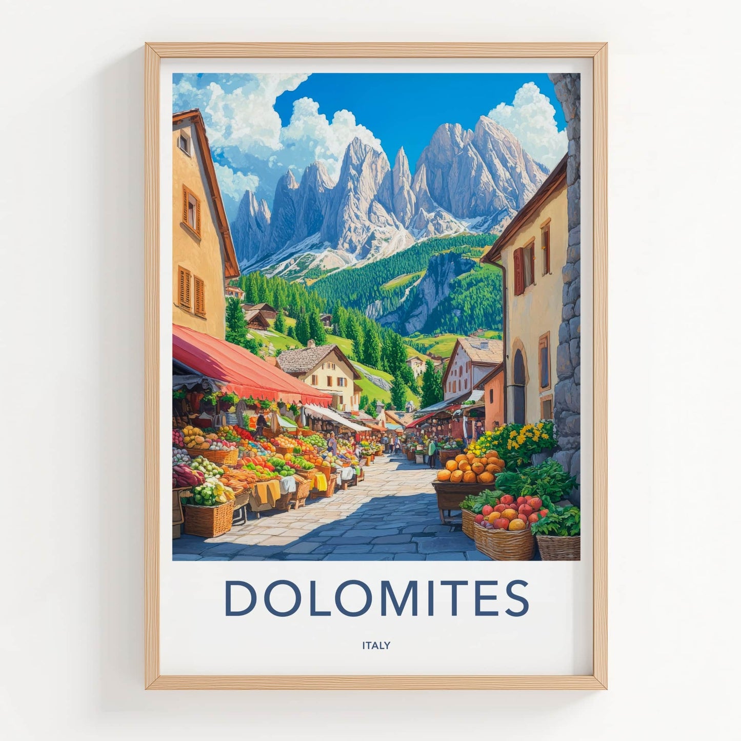 Dolomites Poster - Italy Travel Art - Alpine Market Street Home Decor
