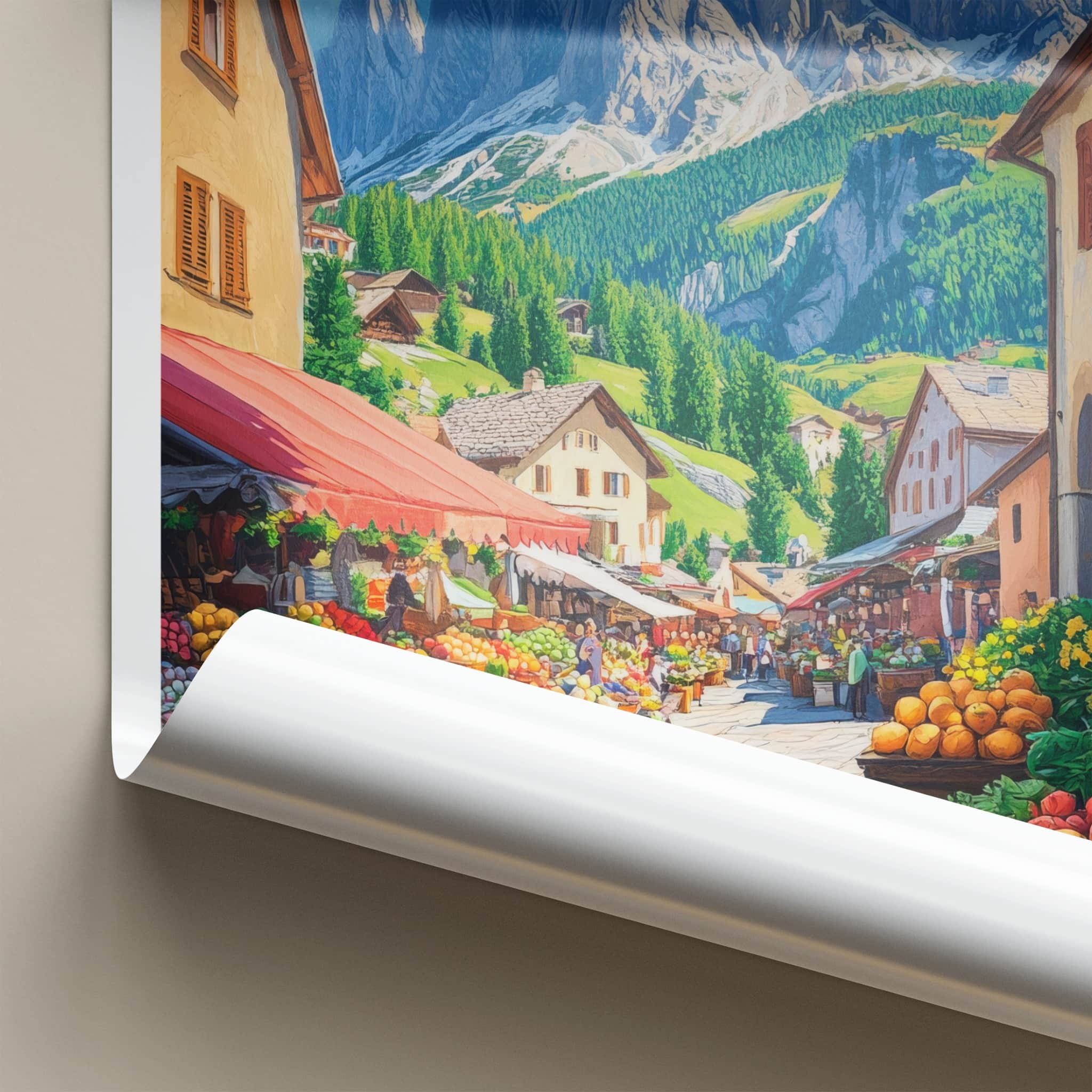 Dolomites Poster - Italy Travel Art - Alpine Market Street Home Decor