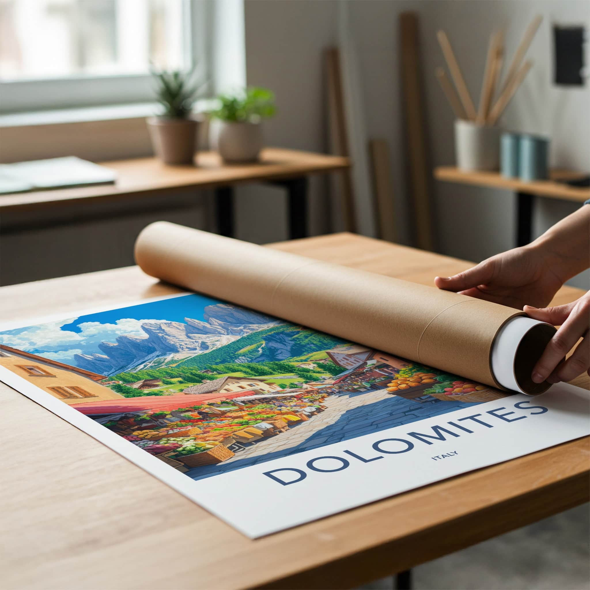 Dolomites Poster - Italy Travel Art - Alpine Market Street Home Decor