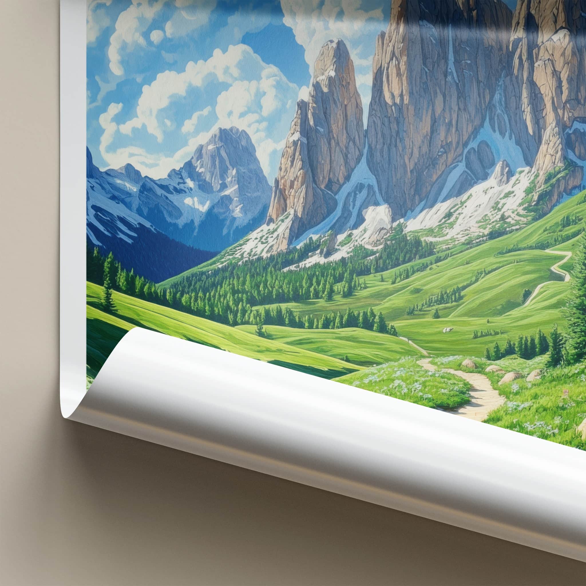 Dolomites Poster - Italy Travel Art - Green Meadow Path Gallery Art