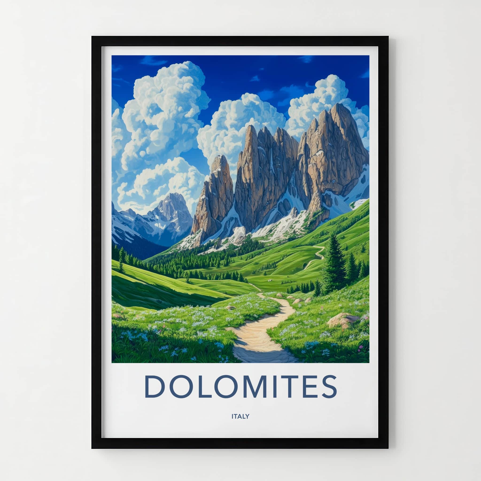 Dolomites Poster - Italy Travel Art - Green Meadow Path Gallery Art