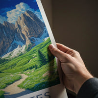 Dolomites Poster - Italy Travel Art - Green Meadow Path Gallery Art