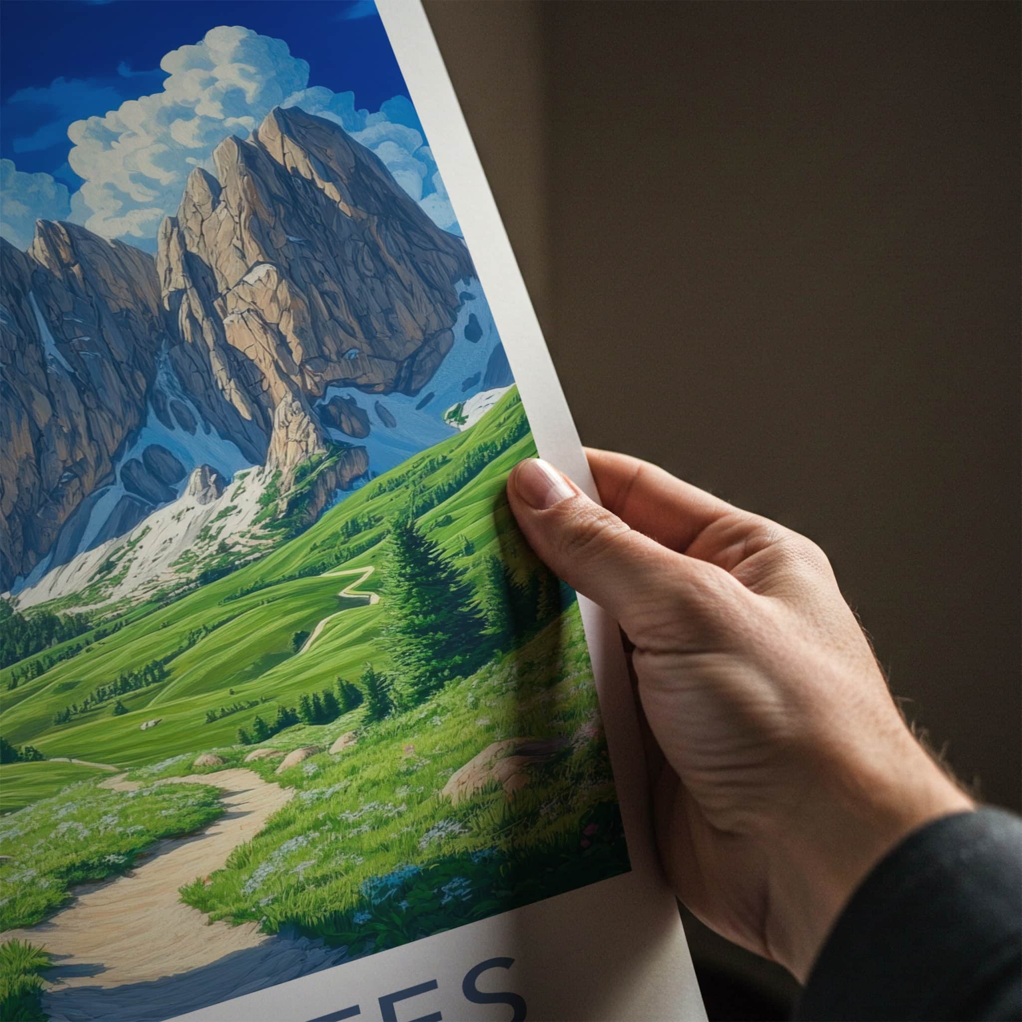 Dolomites Poster - Italy Travel Art - Green Meadow Path Gallery Art