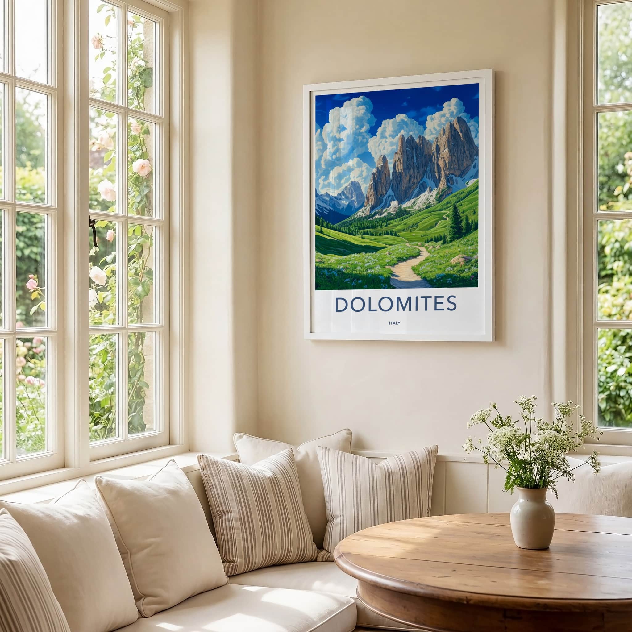 Dolomites Poster - Italy Travel Art - Green Meadow Path Gallery Art