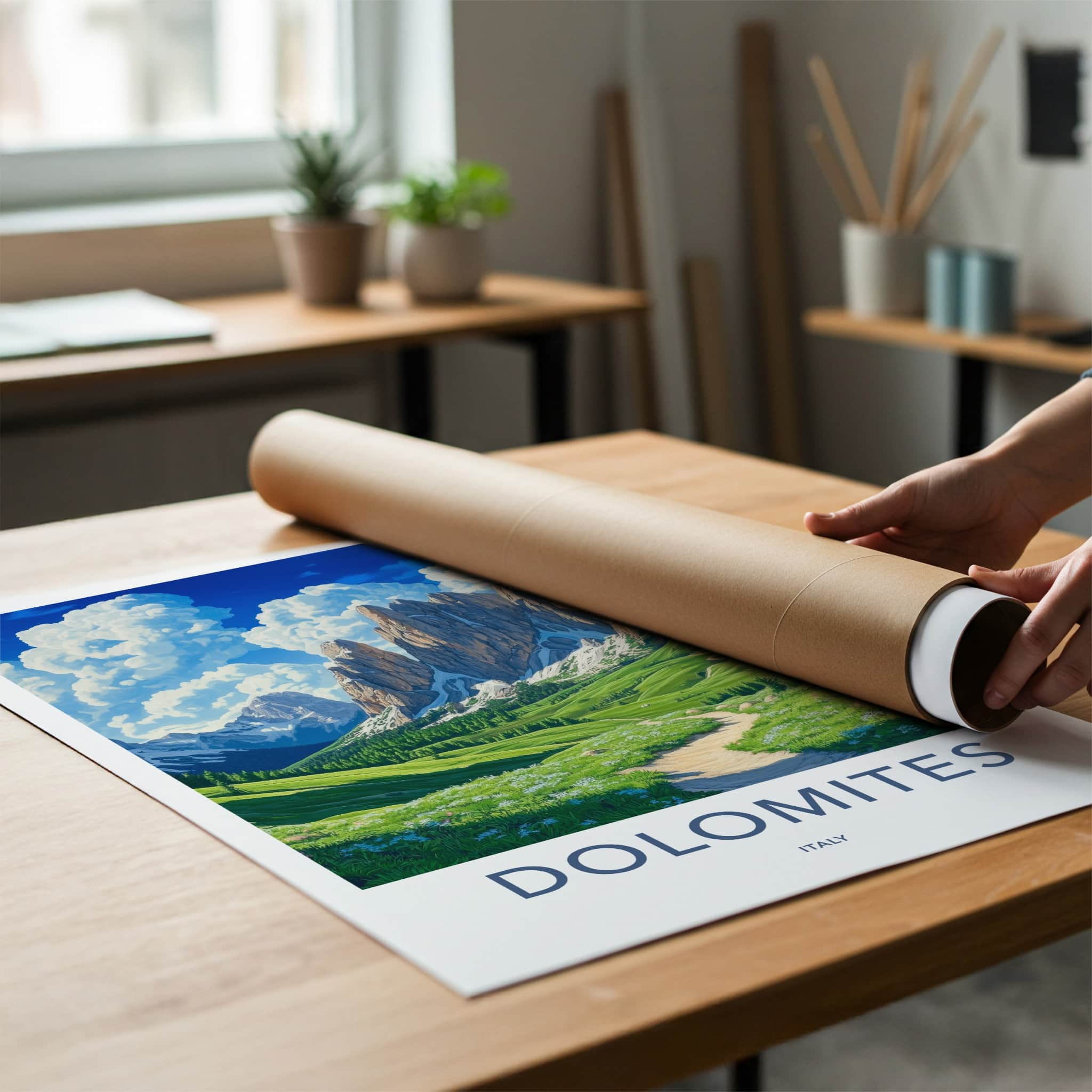 Dolomites Poster - Italy Travel Art - Green Meadow Path Gallery Art
