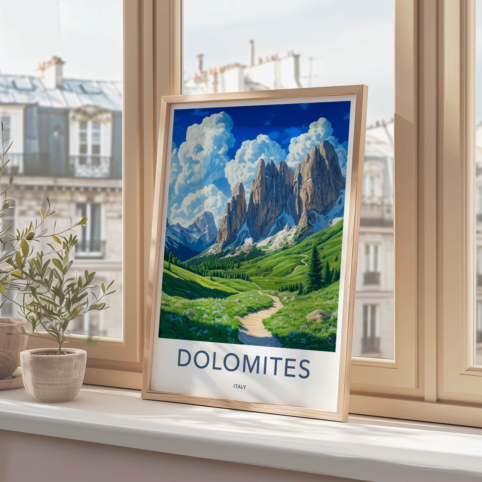 Dolomites Poster - Italy Travel Art - Green Meadow Path Gallery Art