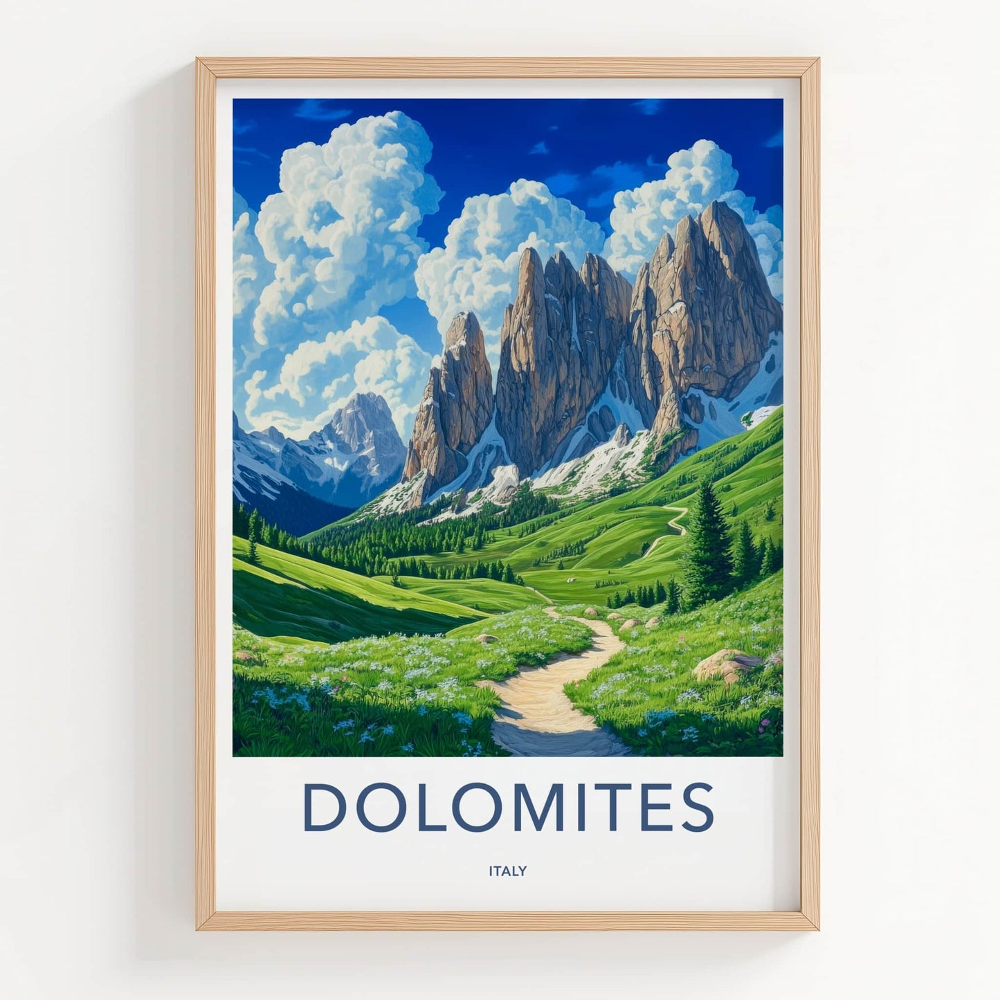 Dolomites Poster - Italy Travel Art - Green Meadow Path Gallery Art