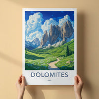 Dolomites Poster - Italy Travel Art - Green Meadow Path Gallery Art