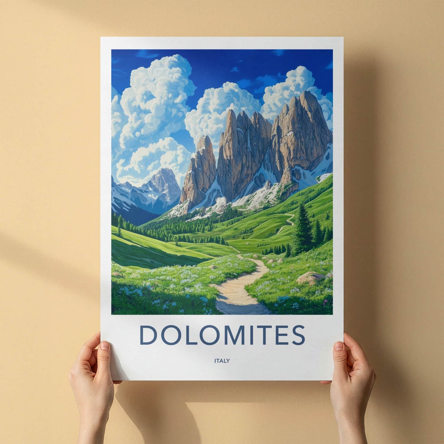 Dolomites Poster - Italy Travel Art - Green Meadow Path Gallery Art
