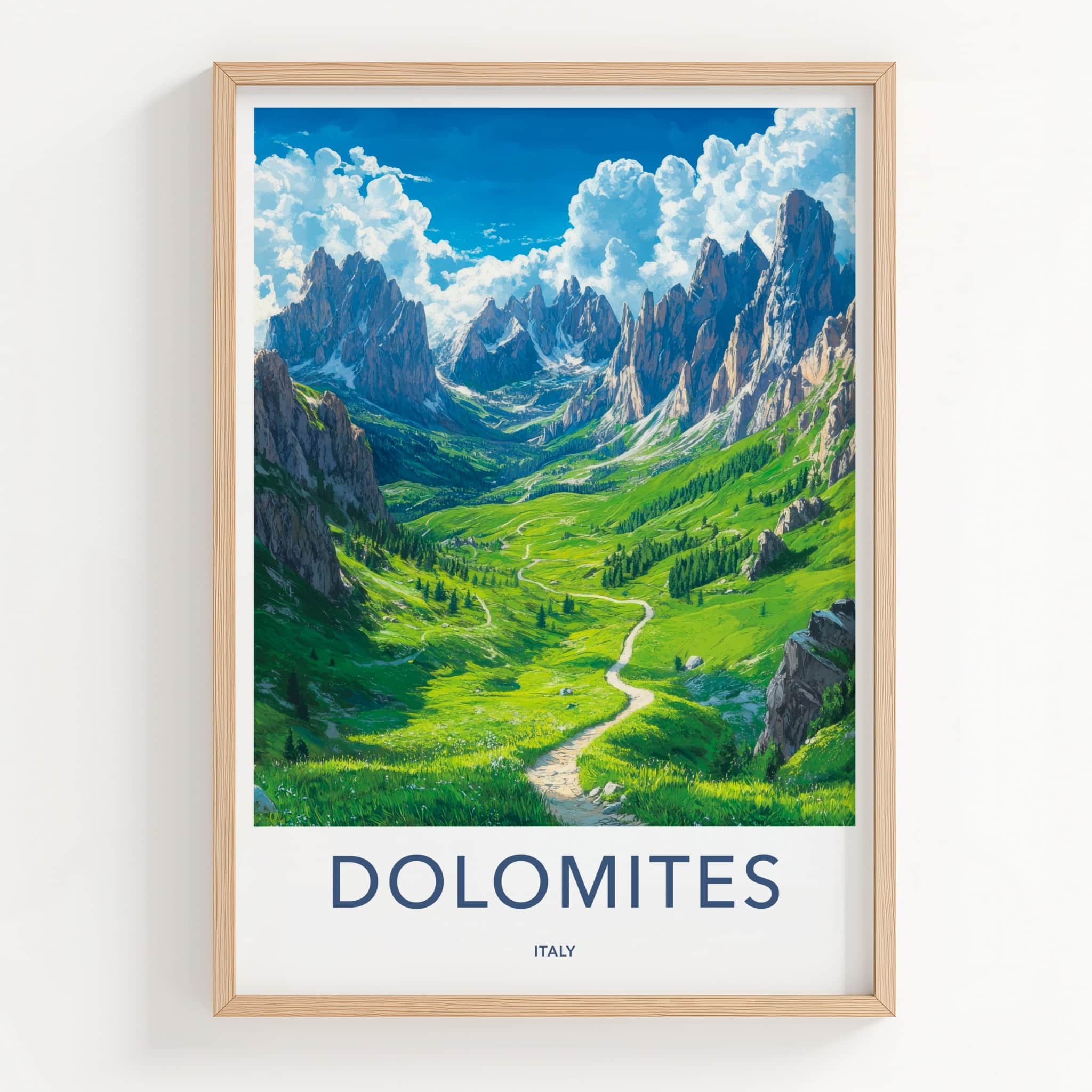 Dolomites Poster - Italy Travel Art - Lush Alpine Valley Home Decor