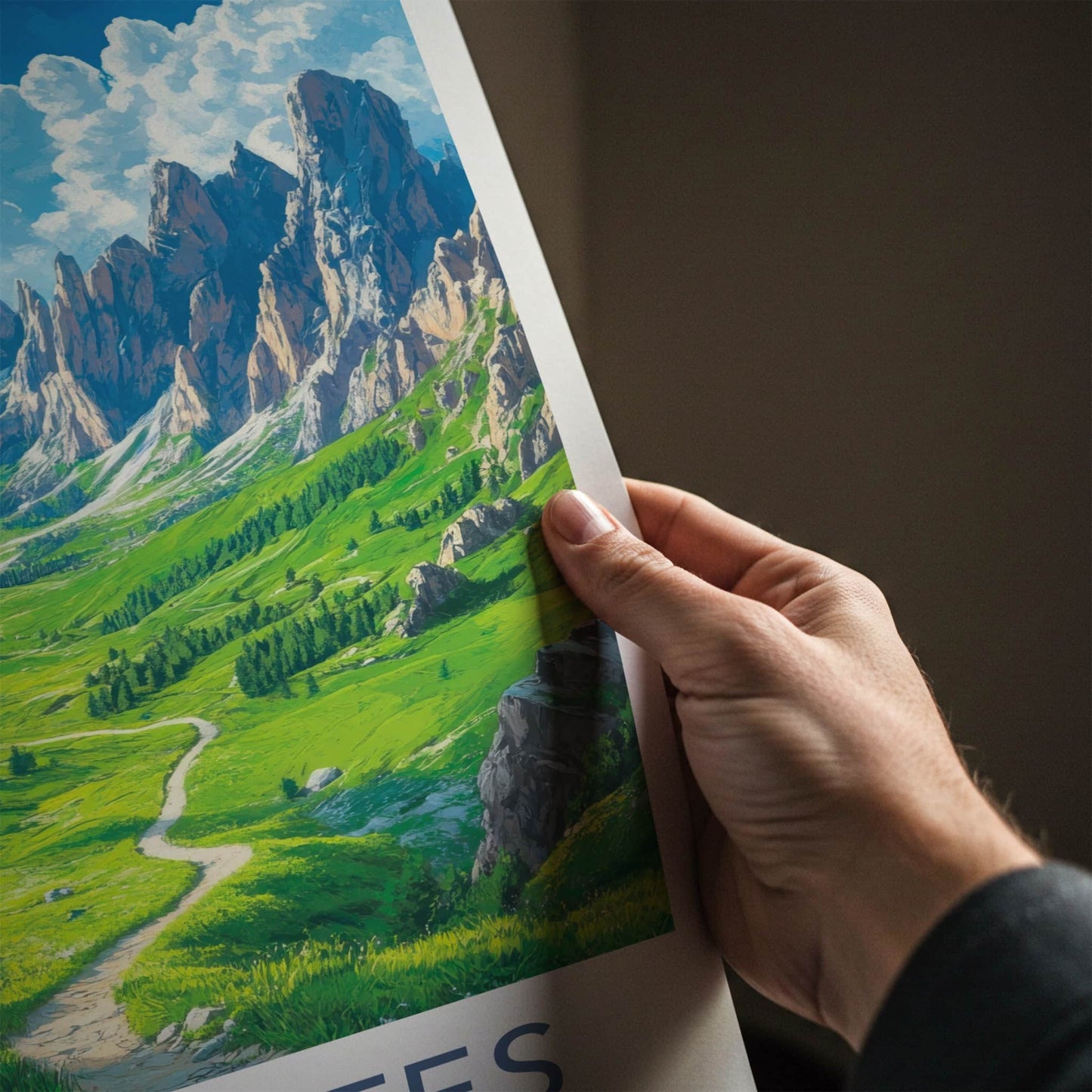 Dolomites Poster - Italy Travel Art - Lush Alpine Valley Home Decor