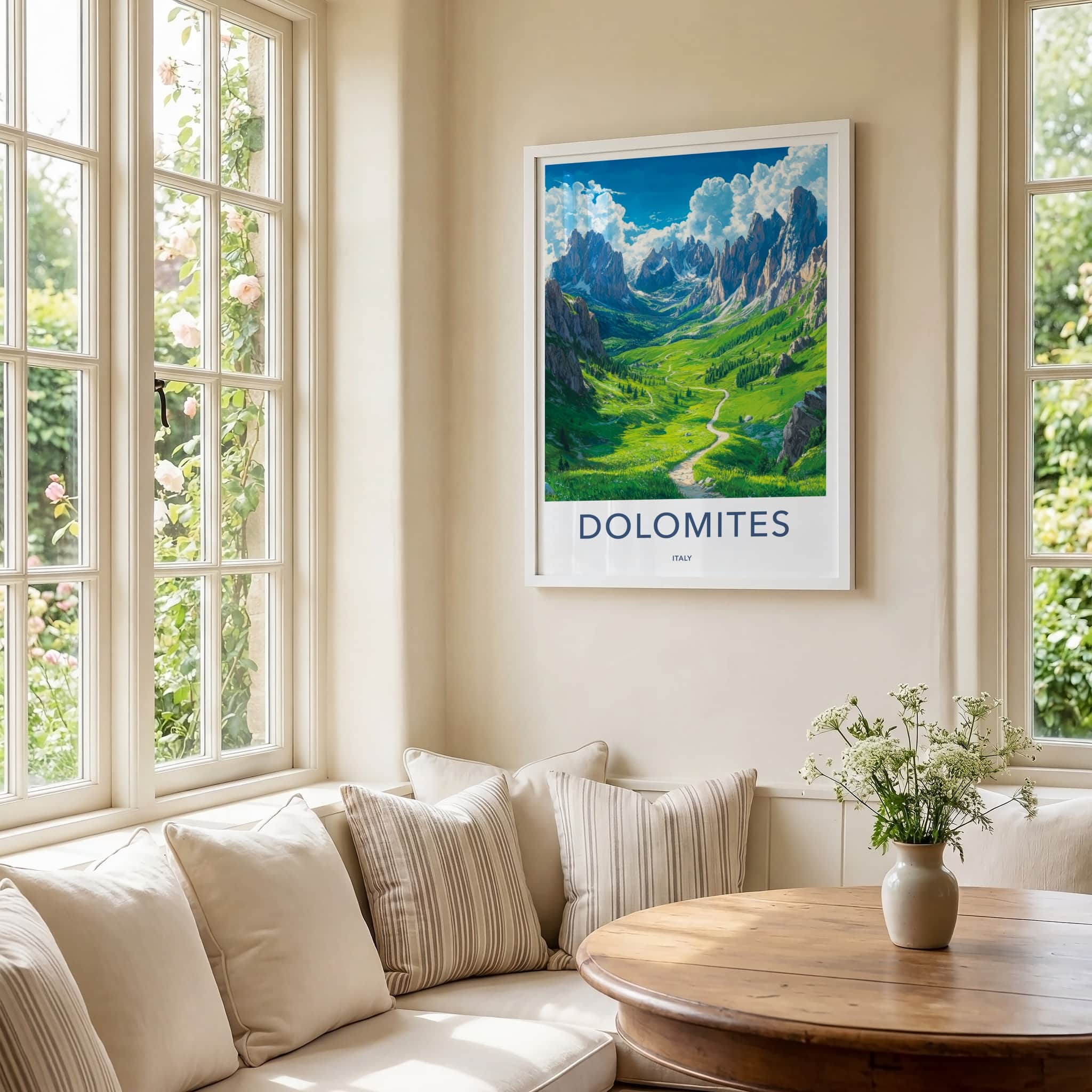 Dolomites Poster - Italy Travel Art - Lush Alpine Valley Home Decor