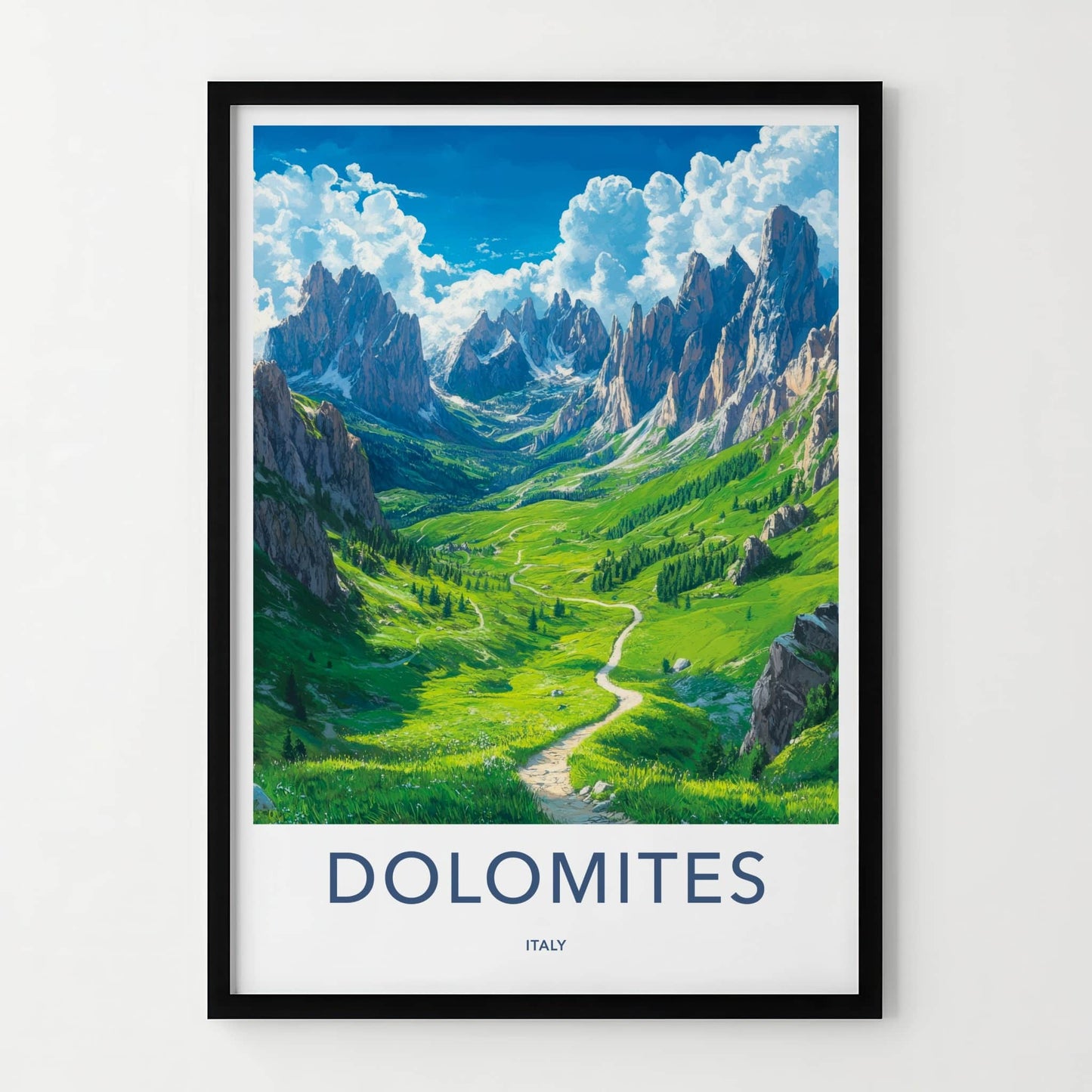 Dolomites Poster - Italy Travel Art - Lush Alpine Valley Home Decor