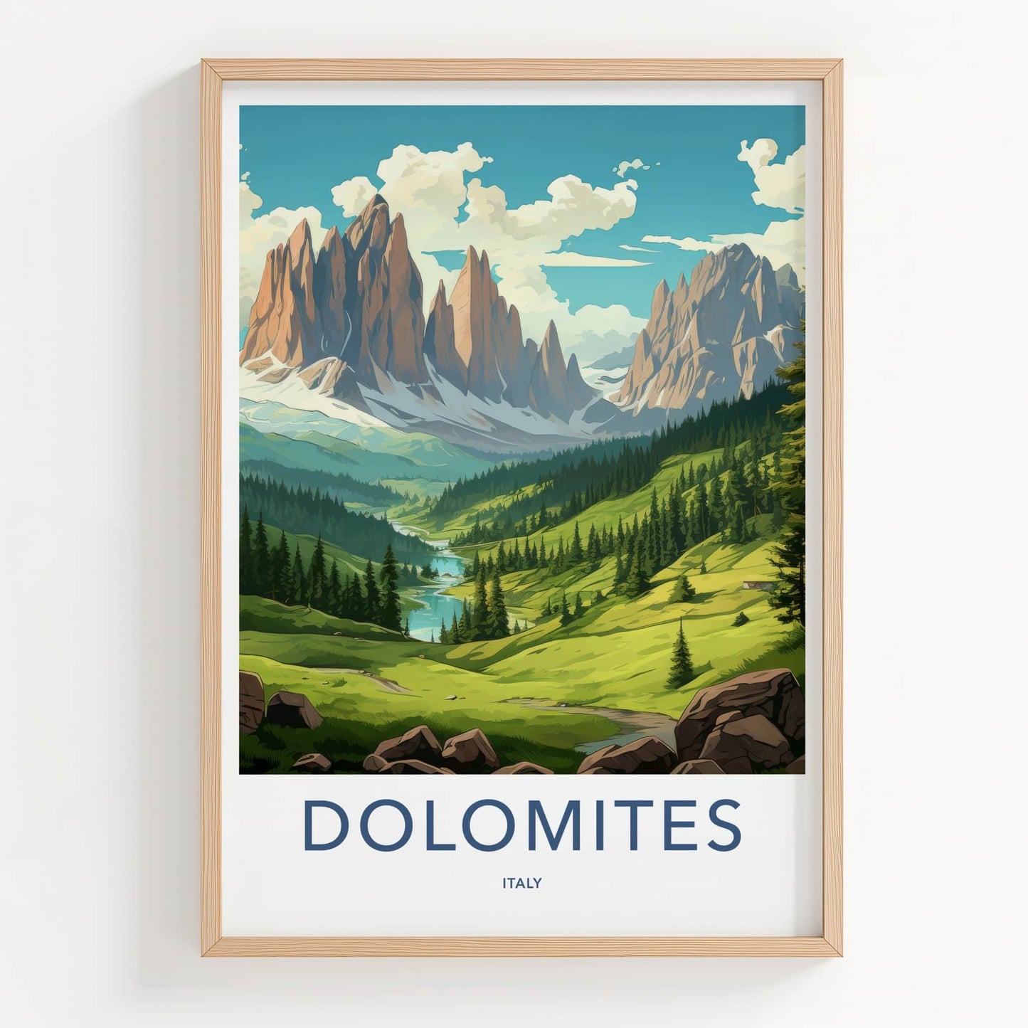 Dolomites Poster - Italy Travel Art - Majestic Alpine Valley Wall Decor