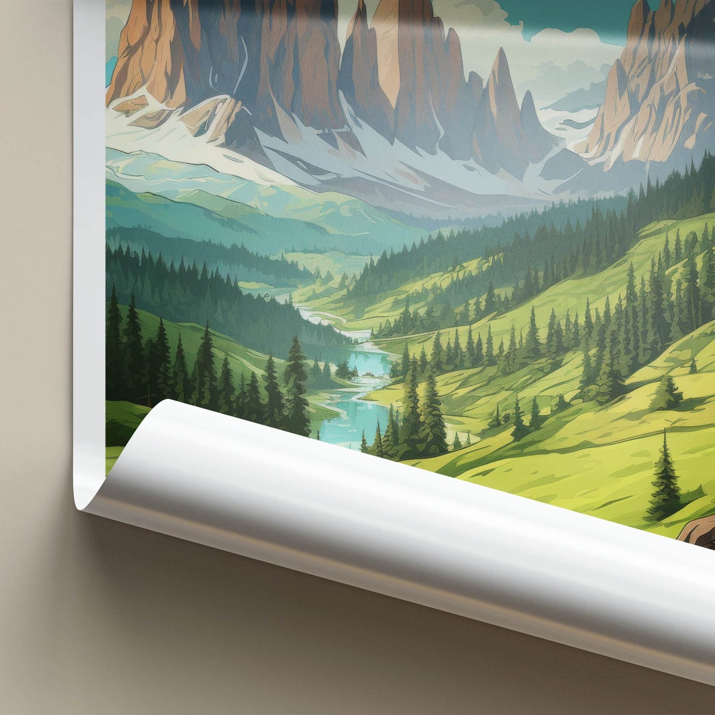 Dolomites Poster - Italy Travel Art - Majestic Alpine Valley Wall Decor