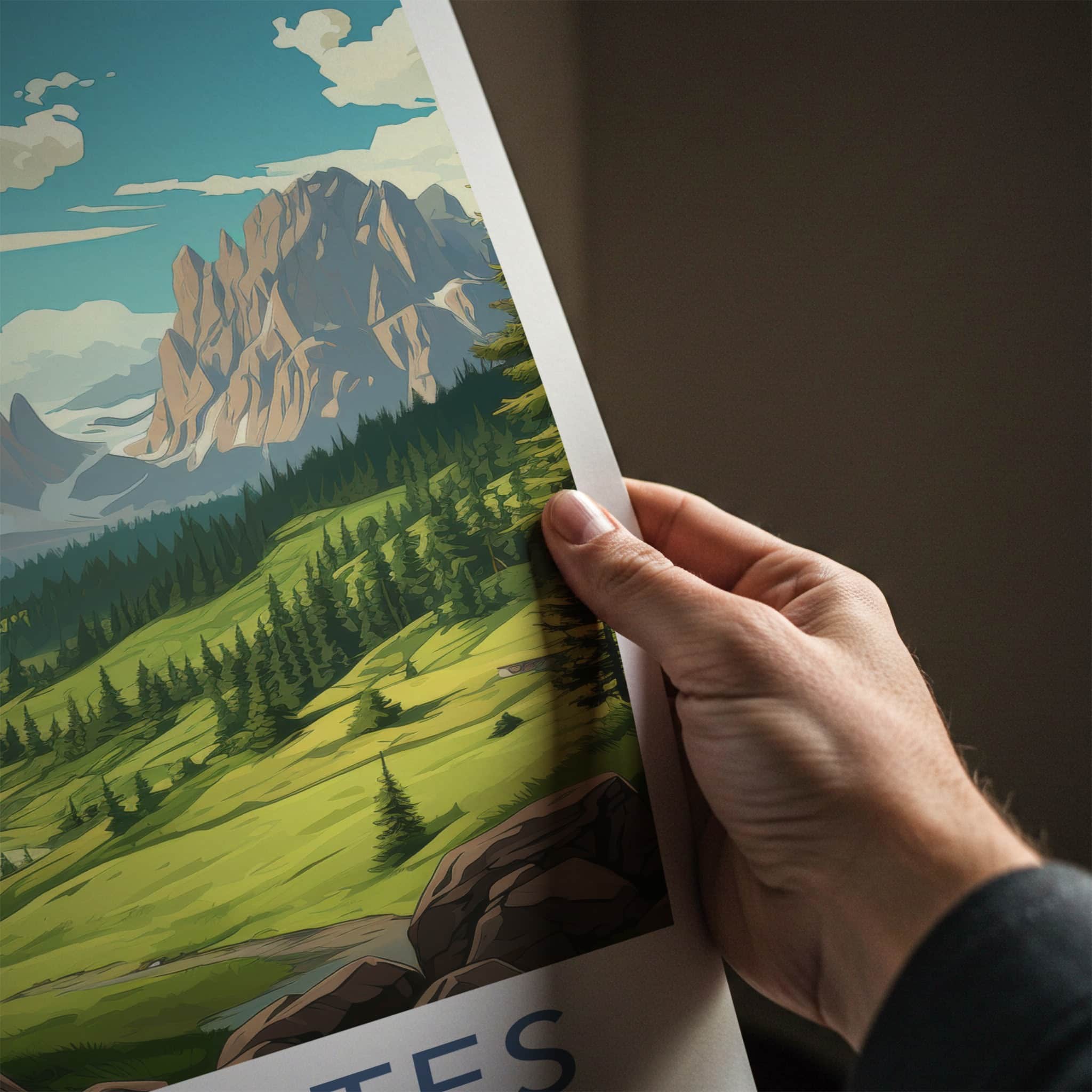 Dolomites Poster - Italy Travel Art - Majestic Alpine Valley Wall Decor