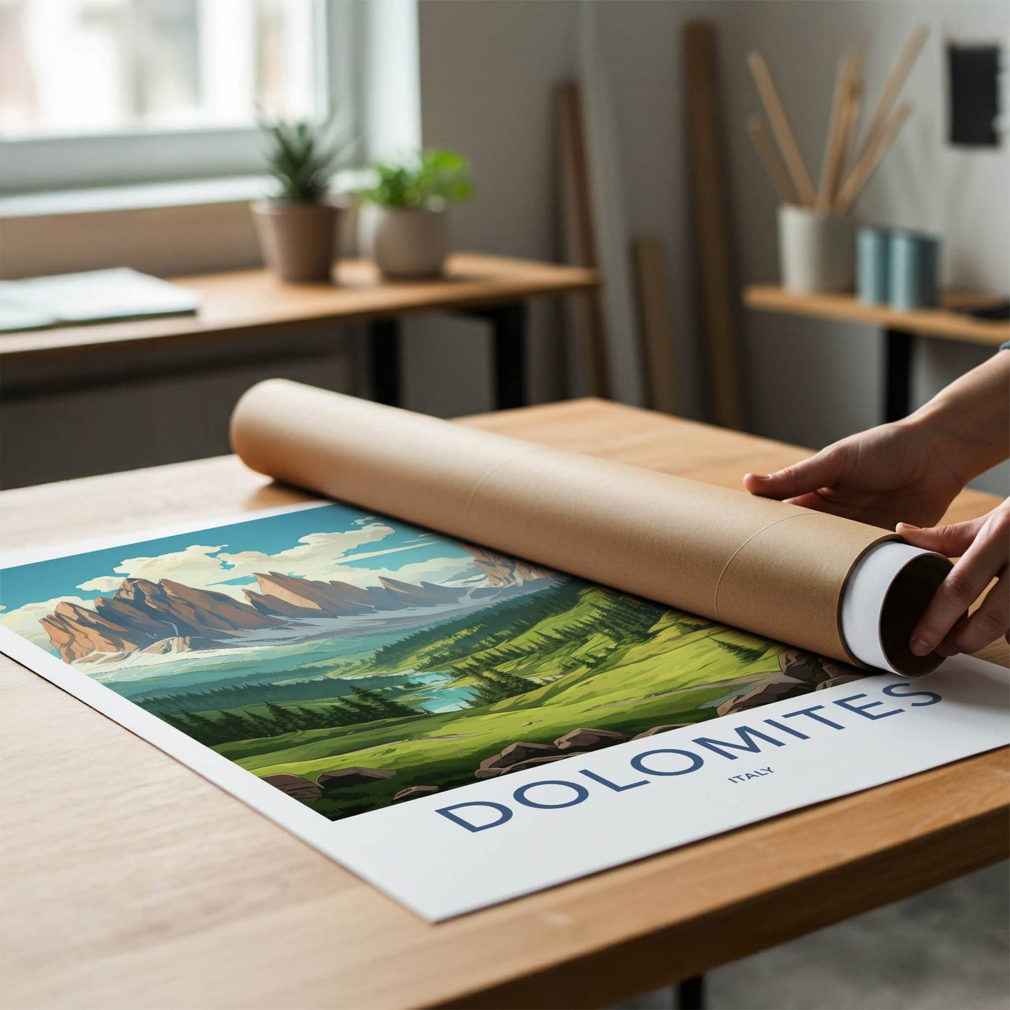Dolomites Poster - Italy Travel Art - Majestic Alpine Valley Wall Decor