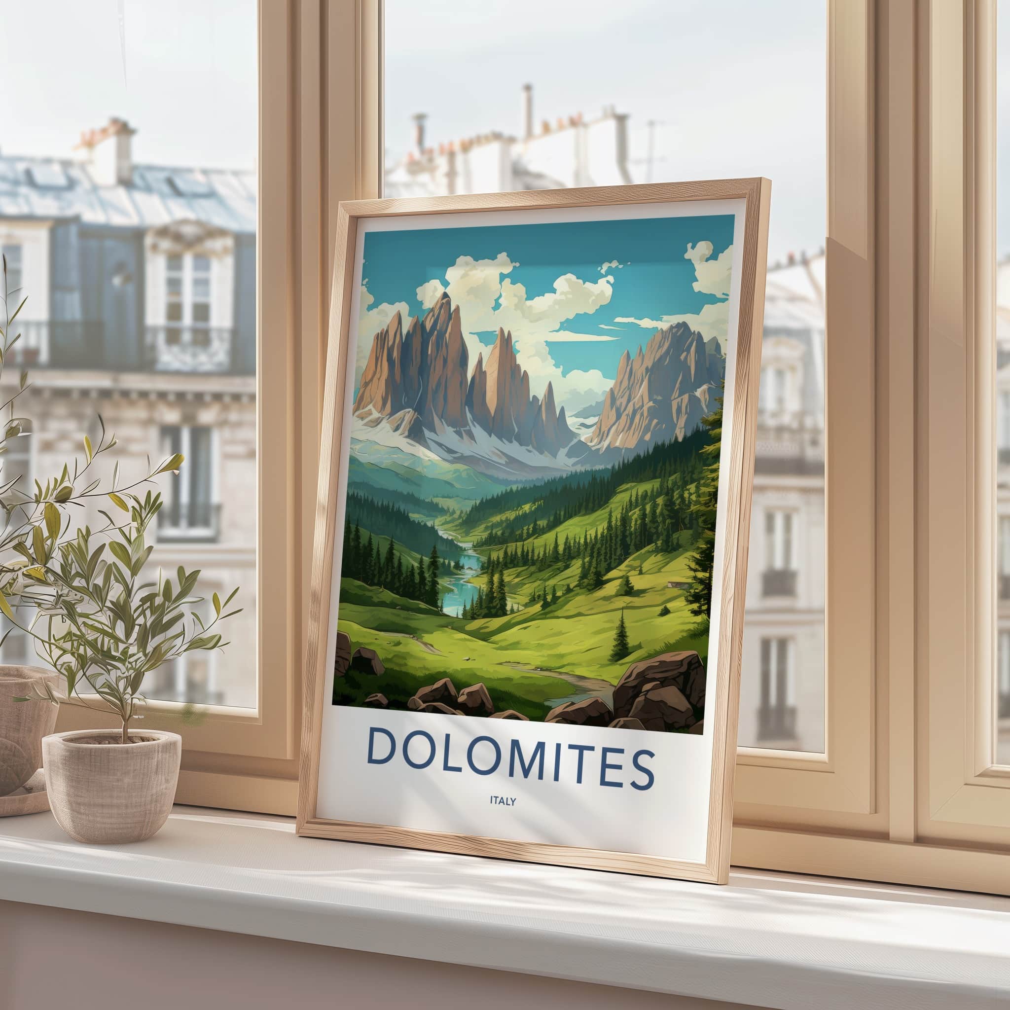 Dolomites Poster - Italy Travel Art - Majestic Alpine Valley Wall Decor