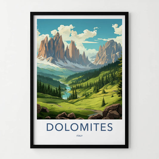 Dolomites Poster - Italy Travel Art - Majestic Alpine Valley Wall Decor