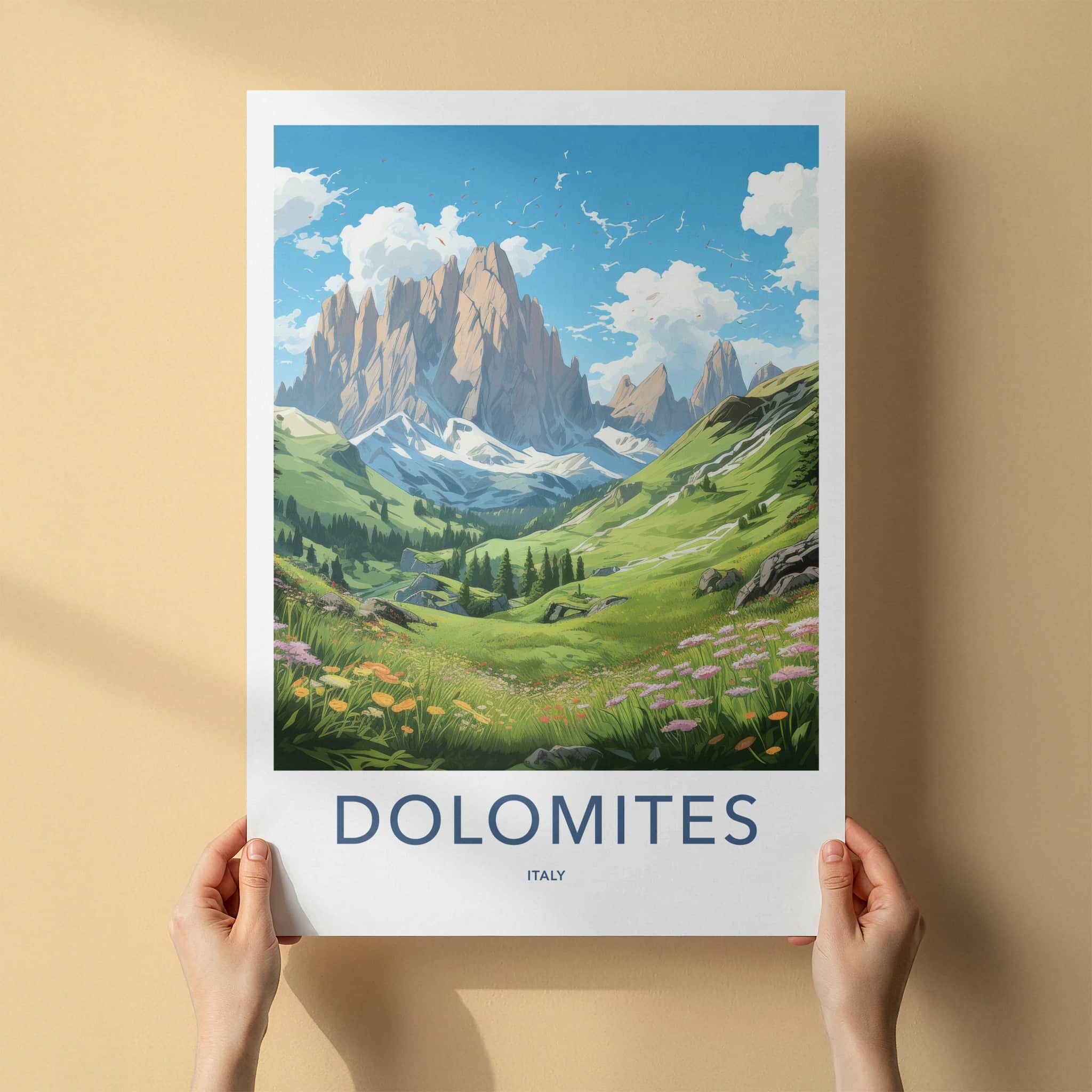DOLOMITES Poster - Italy Travel Art - Majestic Mountain Valley Home Decor