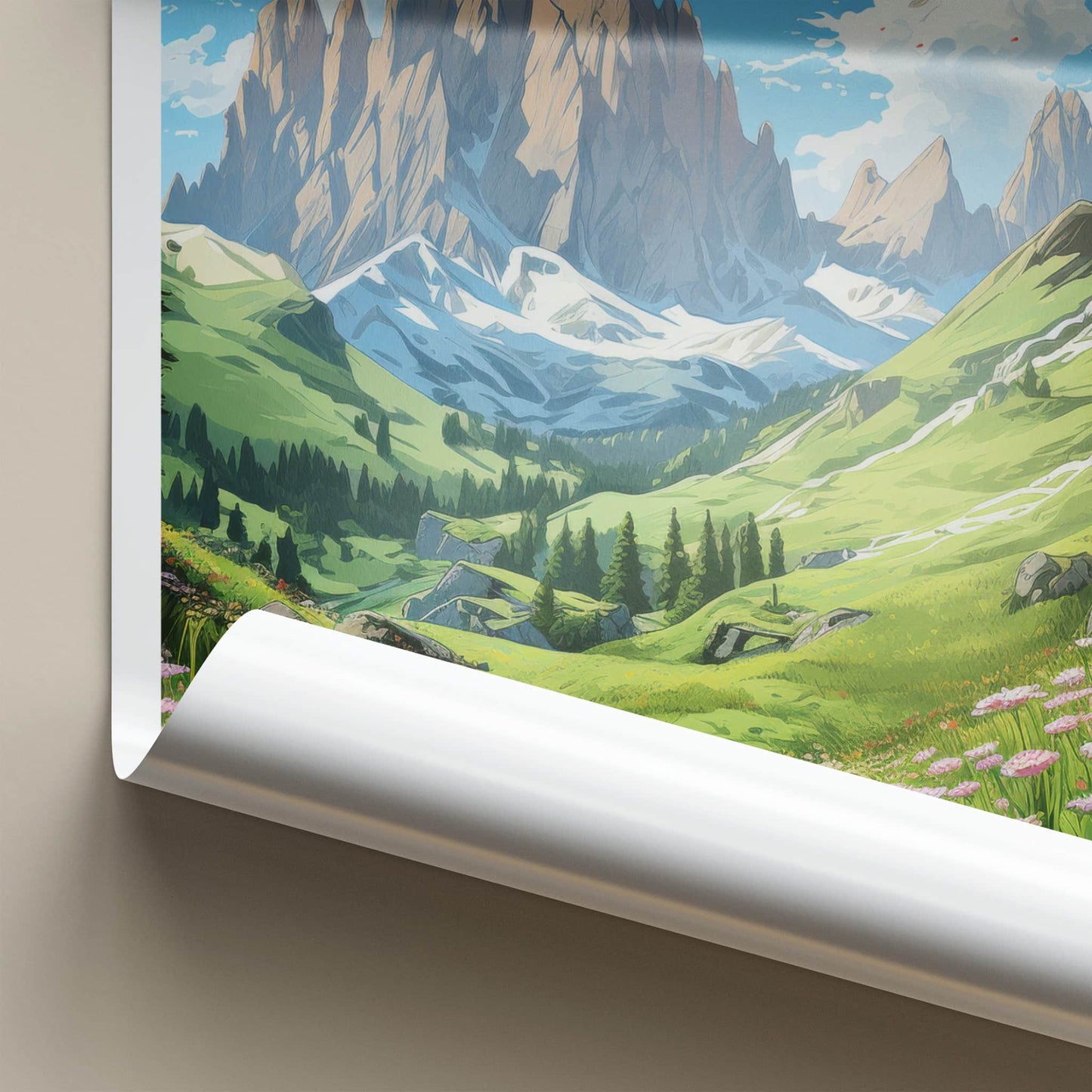 DOLOMITES Poster - Italy Travel Art - Majestic Mountain Valley Home Decor