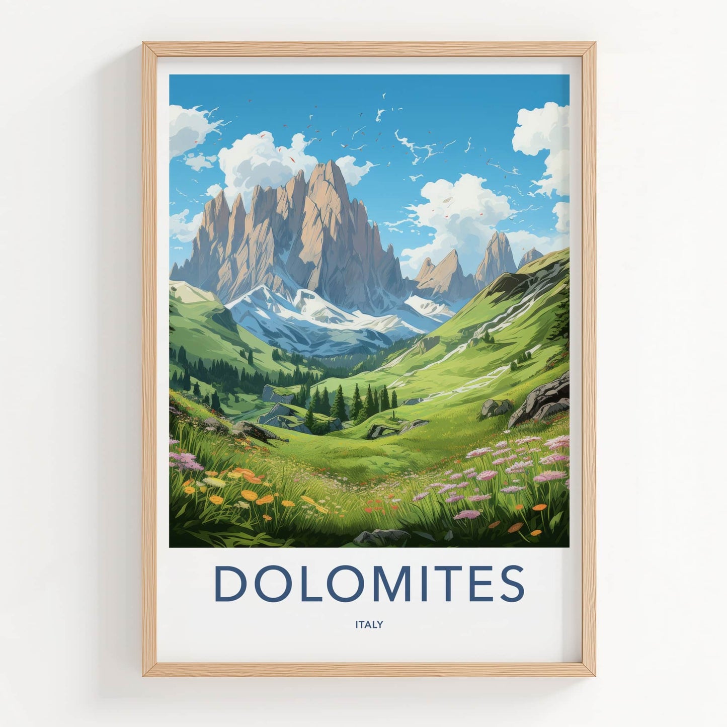 DOLOMITES Poster - Italy Travel Art - Majestic Mountain Valley Home Decor