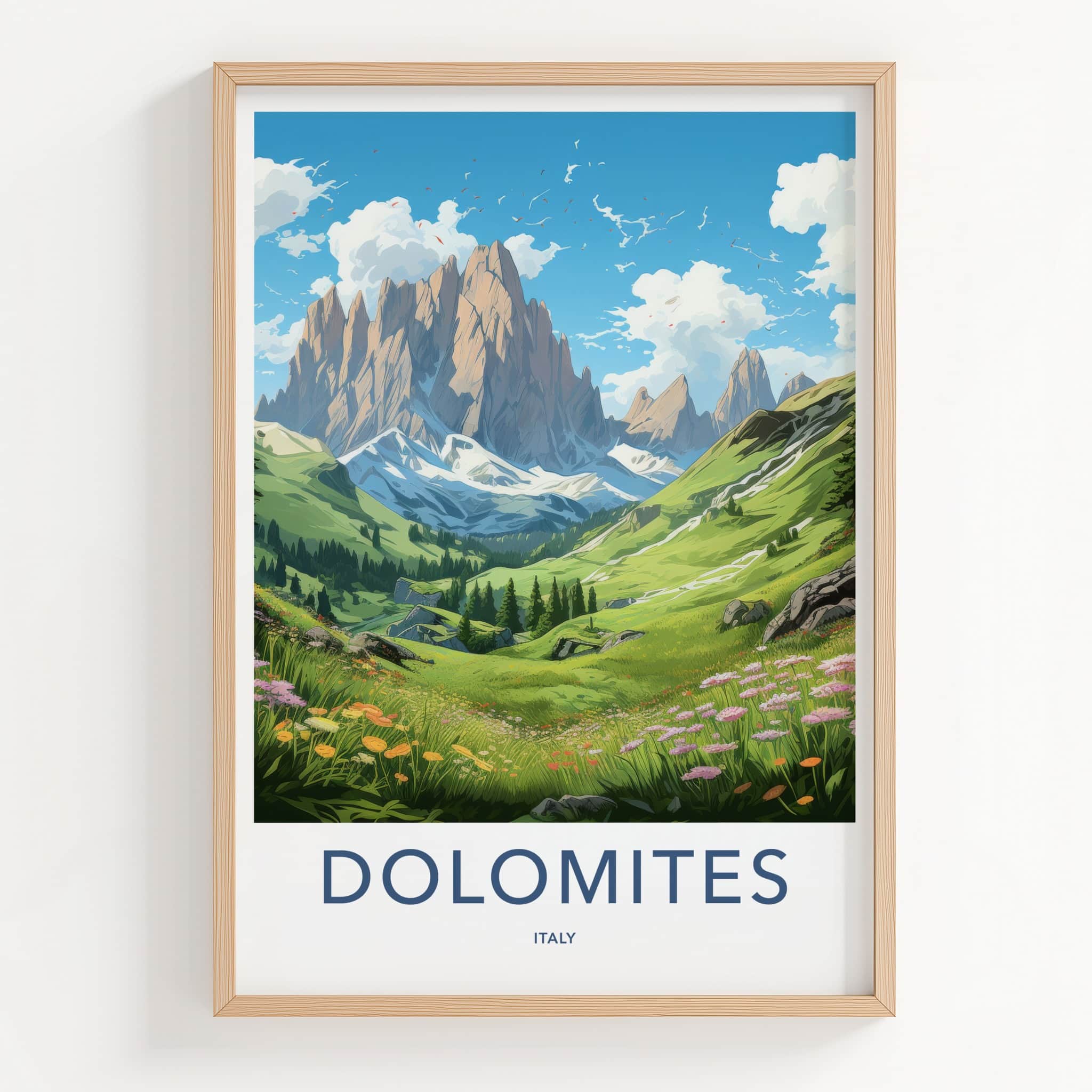 DOLOMITES Poster - Italy Travel Art - Majestic Mountain Valley Home Decor