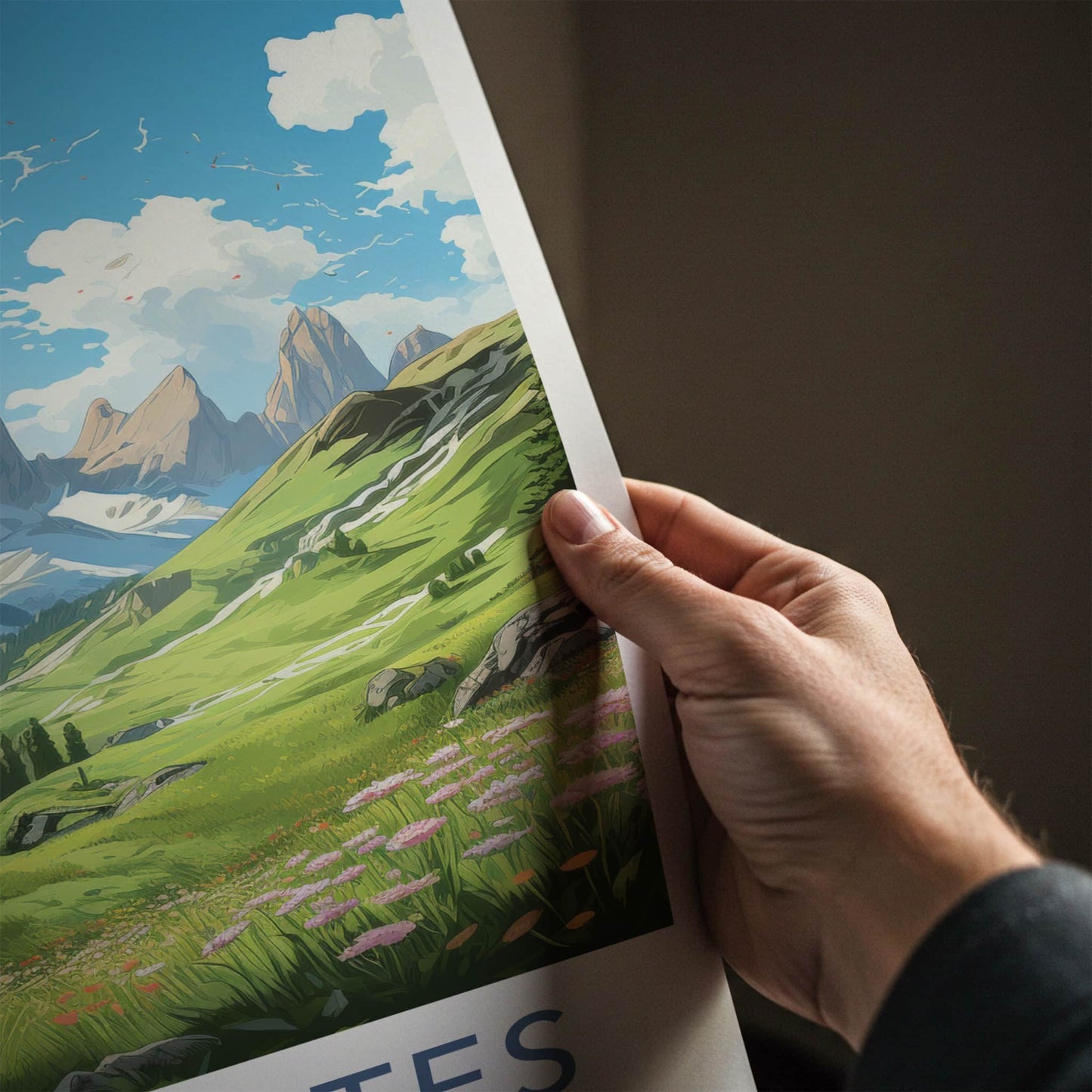 DOLOMITES Poster - Italy Travel Art - Majestic Mountain Valley Home Decor