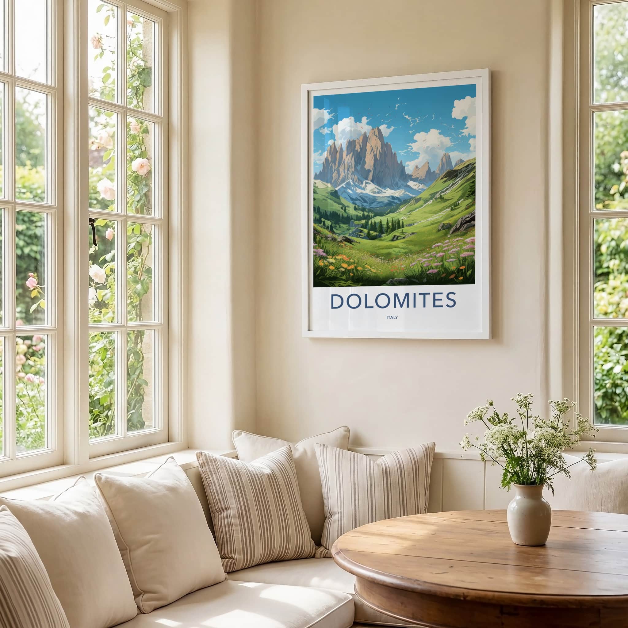 DOLOMITES Poster - Italy Travel Art - Majestic Mountain Valley Home Decor