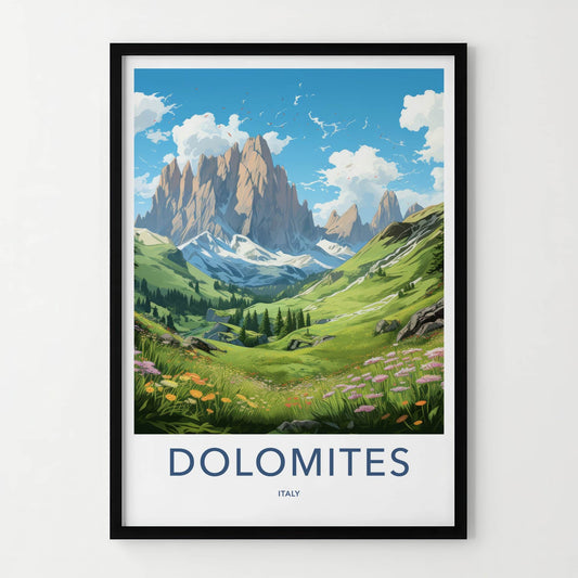 DOLOMITES Poster - Italy Travel Art - Majestic Mountain Valley Home Decor