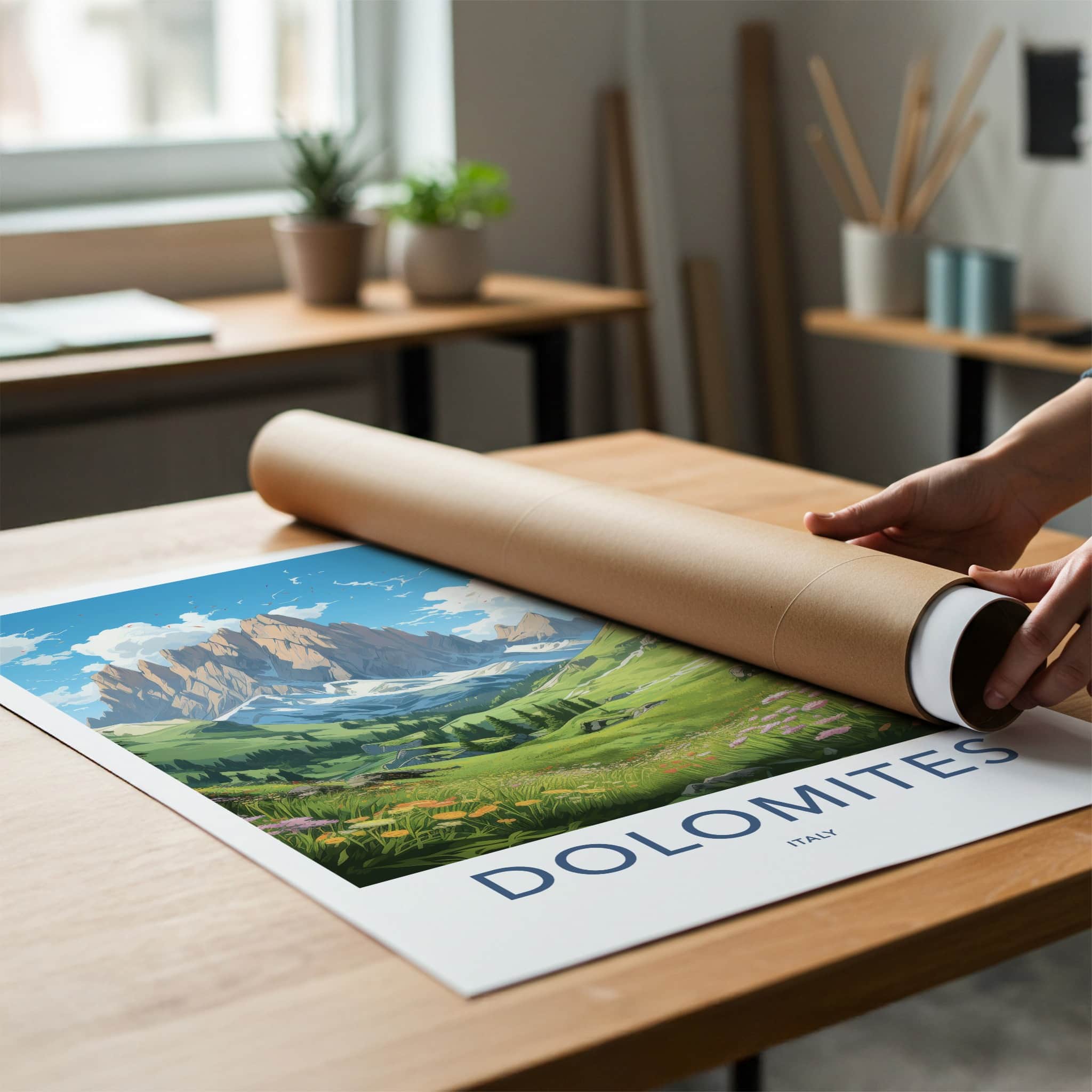 DOLOMITES Poster - Italy Travel Art - Majestic Mountain Valley Home Decor