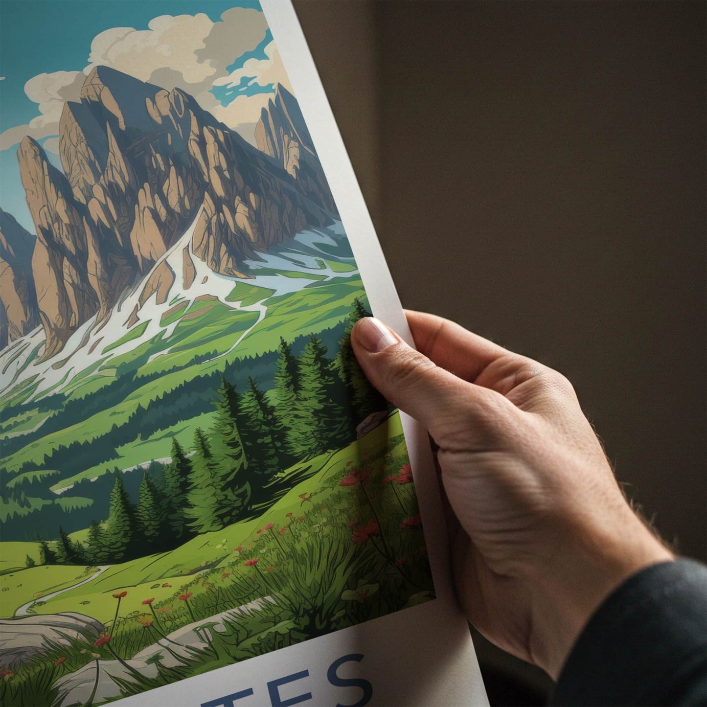 Dolomites Poster - Italy Travel Art - Majestic Mountain Vista Wall Decor