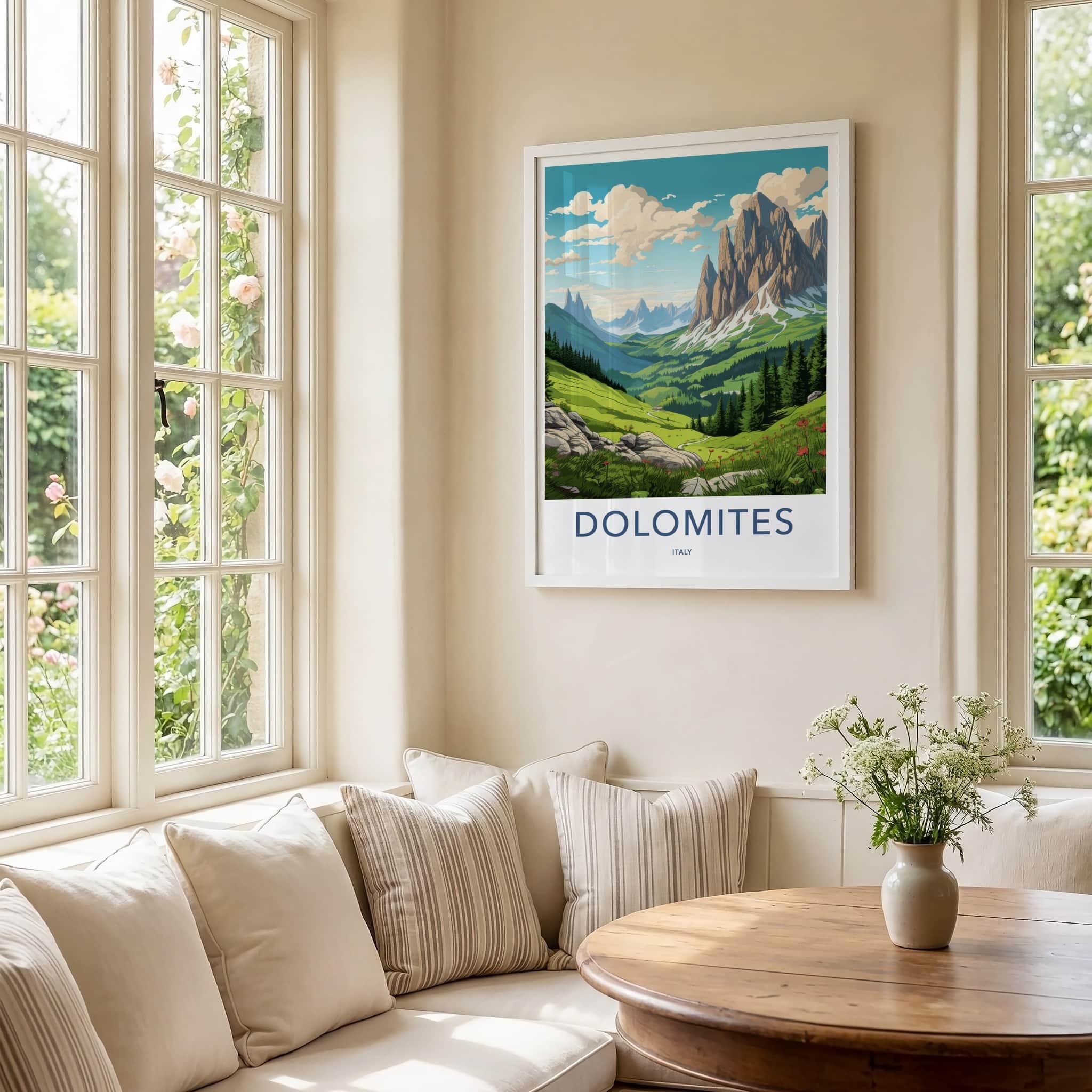 Dolomites Poster - Italy Travel Art - Majestic Mountain Vista Wall Decor