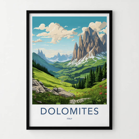 Dolomites Poster - Italy Travel Art - Majestic Mountain Vista Wall Decor