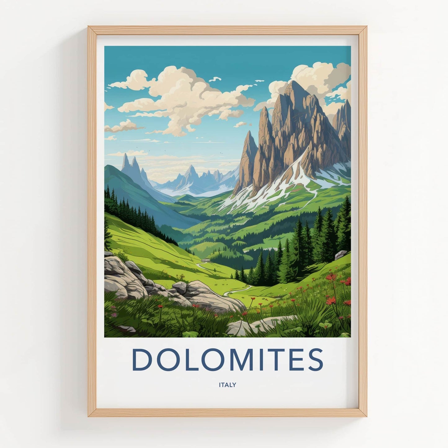 Dolomites Poster - Italy Travel Art - Majestic Mountain Vista Wall Decor