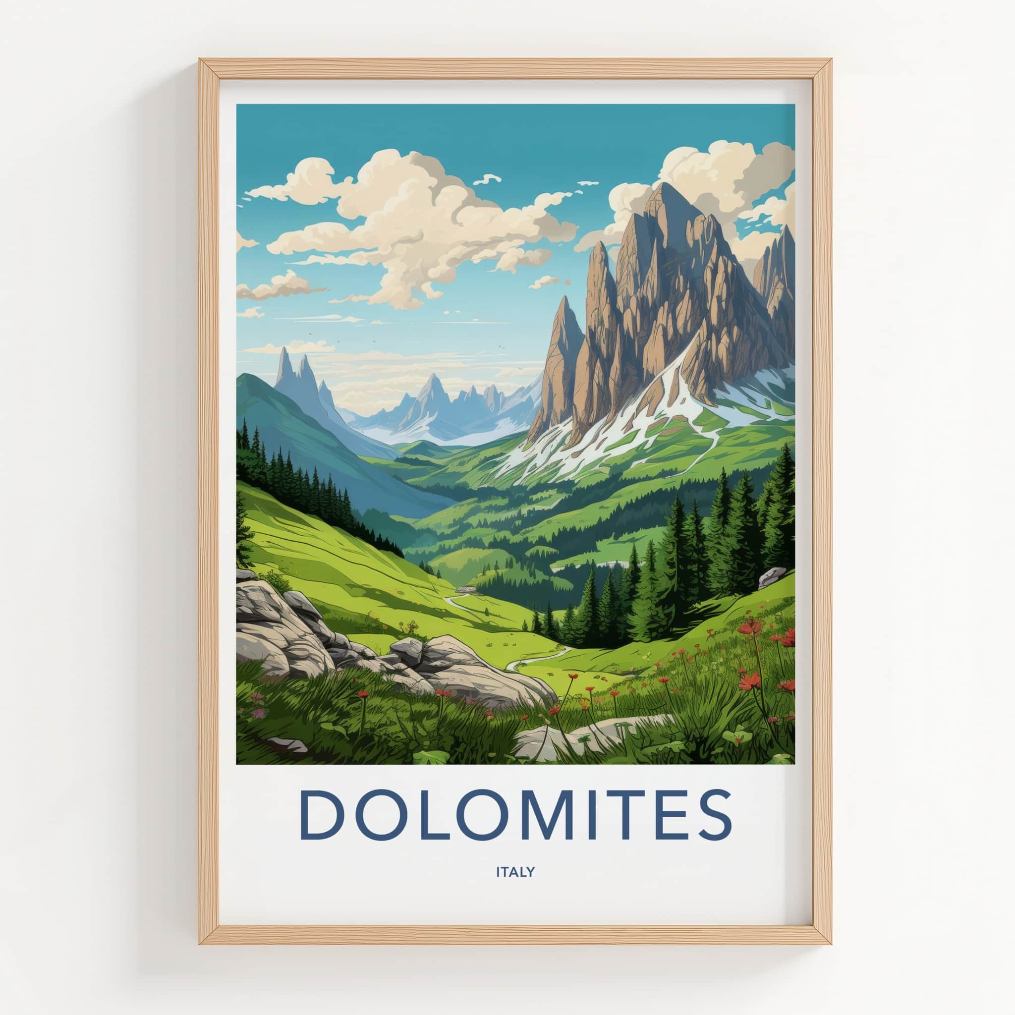 Dolomites Poster - Italy Travel Art - Majestic Mountain Vista Wall Decor