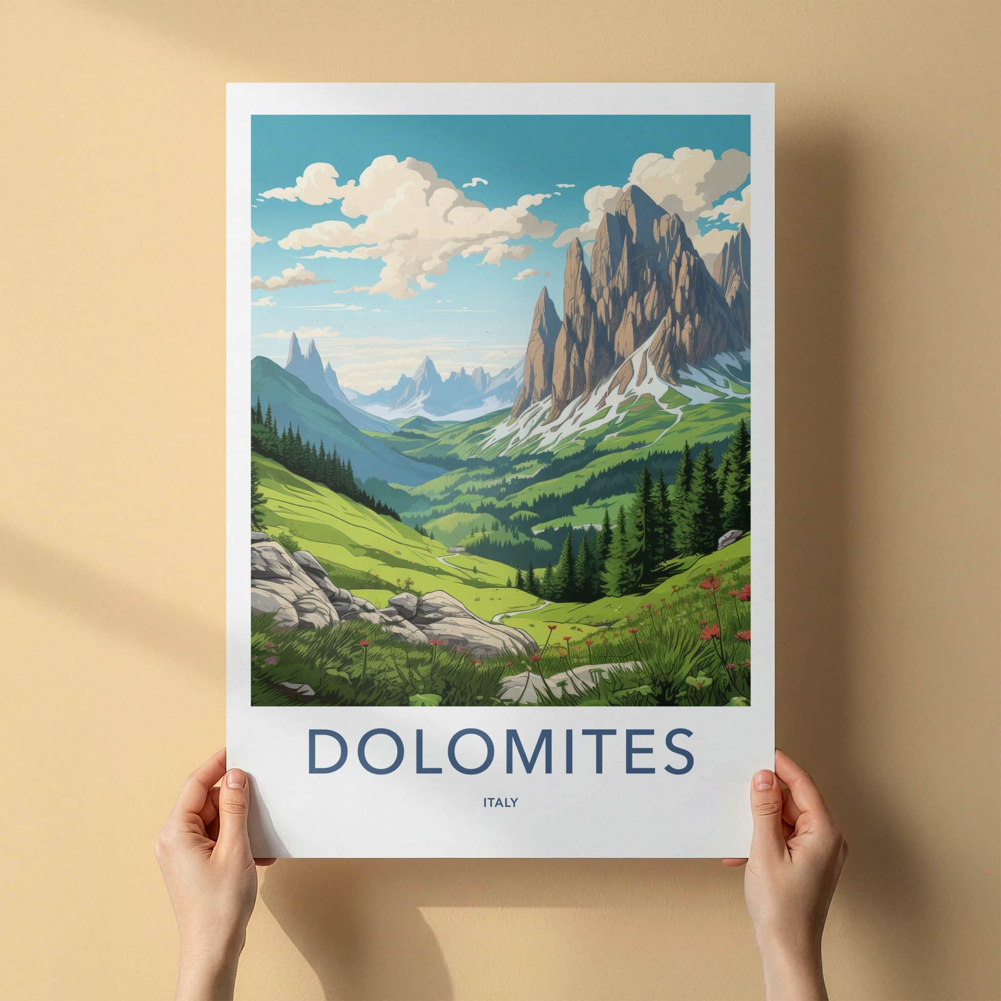 Dolomites Poster - Italy Travel Art - Majestic Mountain Vista Wall Decor