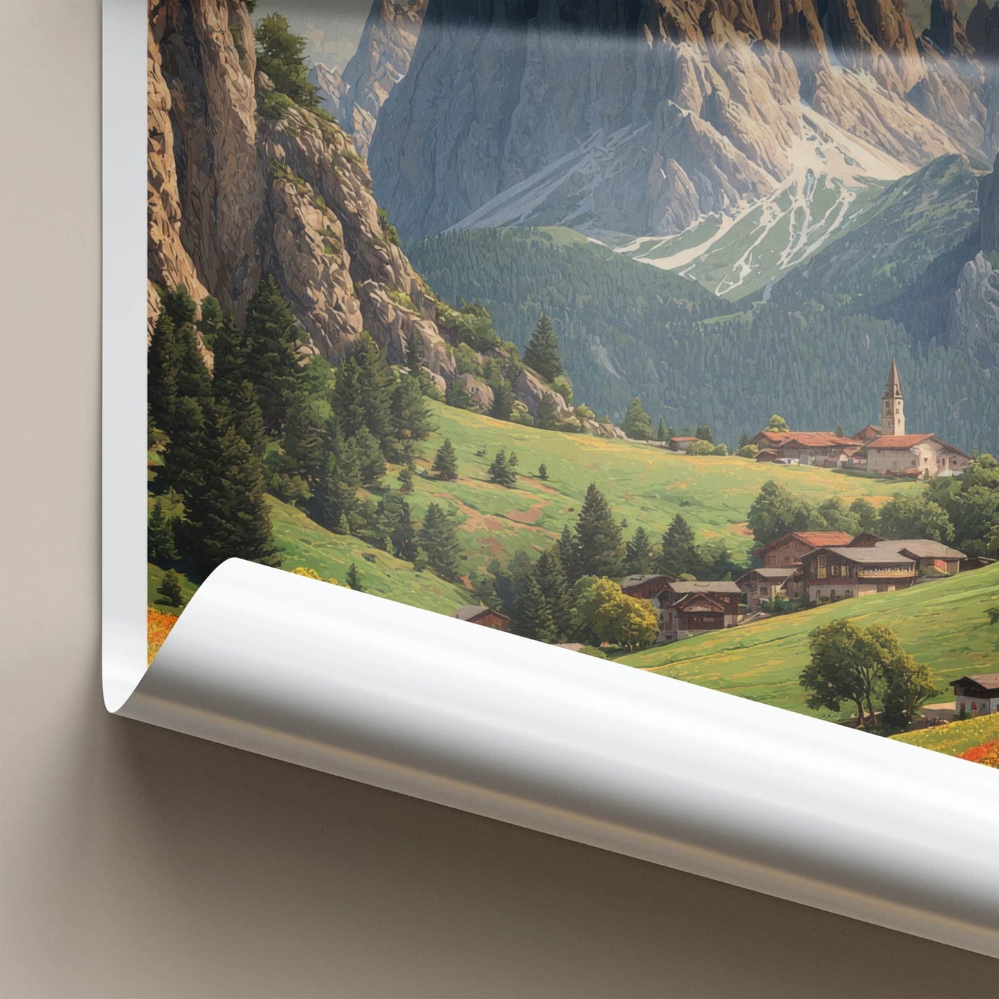 Dolomites Poster - Italy Travel Art - Mountain Village Path Home Decor