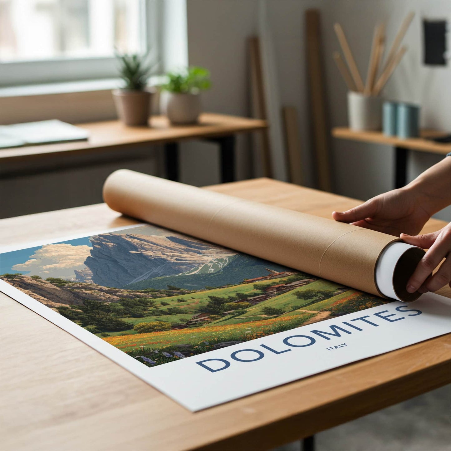 Dolomites Poster - Italy Travel Art - Mountain Village Path Home Decor