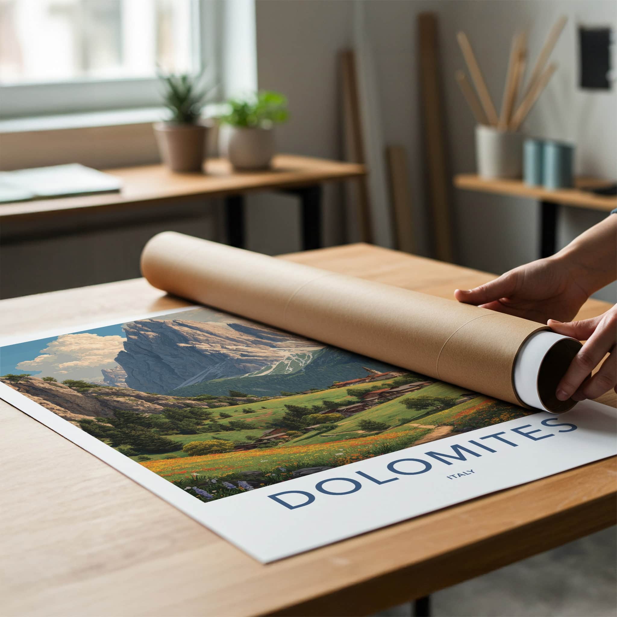Dolomites Poster - Italy Travel Art - Mountain Village Path Home Decor