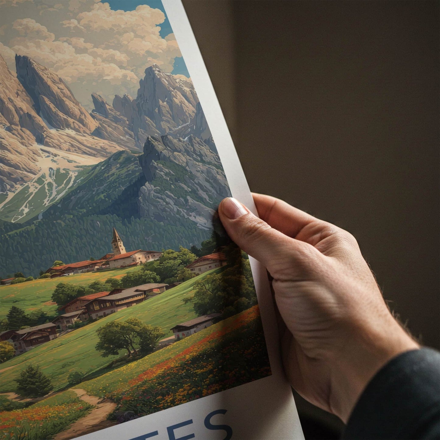 Dolomites Poster - Italy Travel Art - Mountain Village Path Home Decor