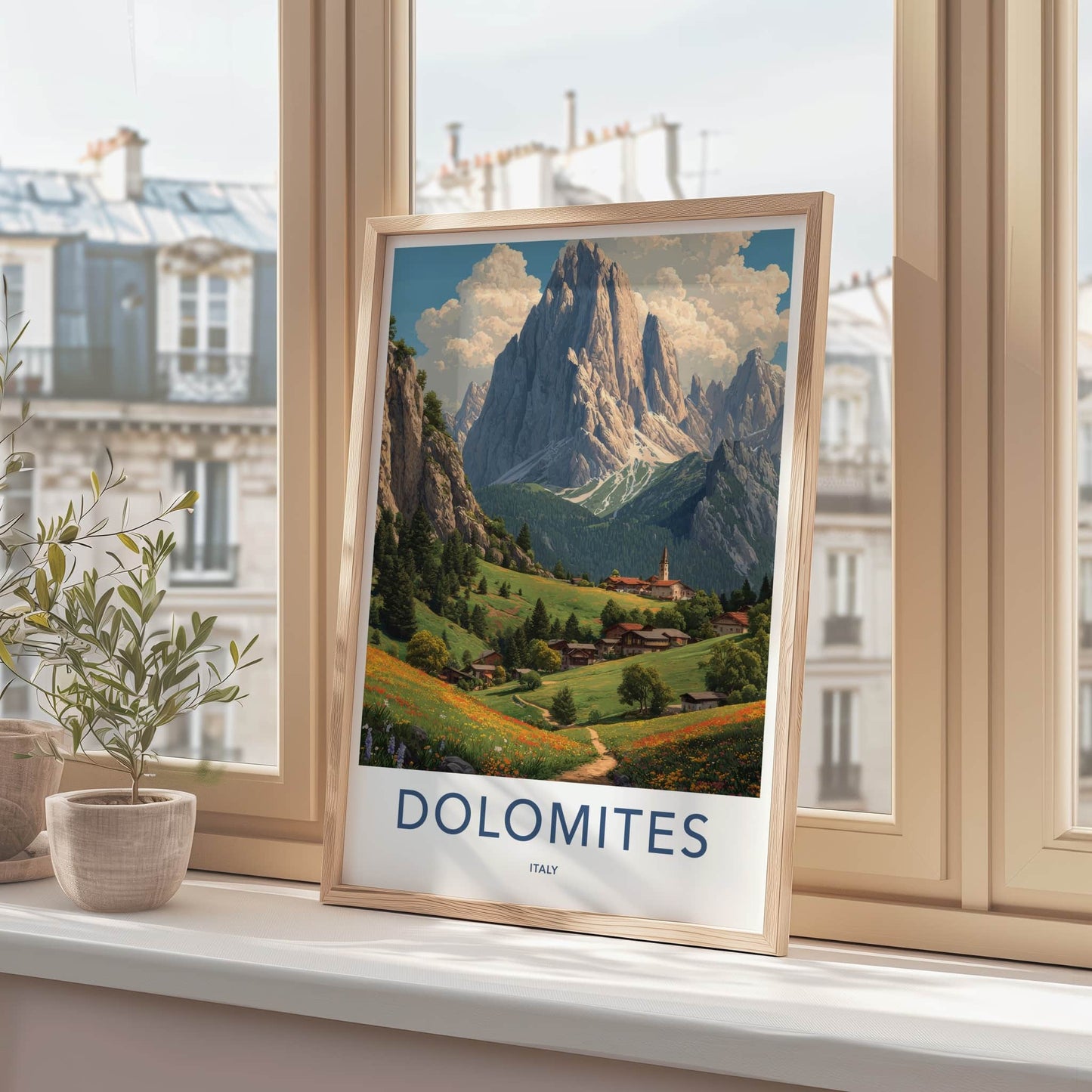 Dolomites Poster - Italy Travel Art - Mountain Village Path Home Decor
