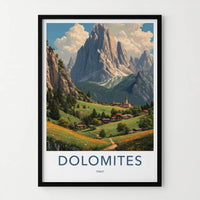 Dolomites Poster - Italy Travel Art - Mountain Village Path Home Decor