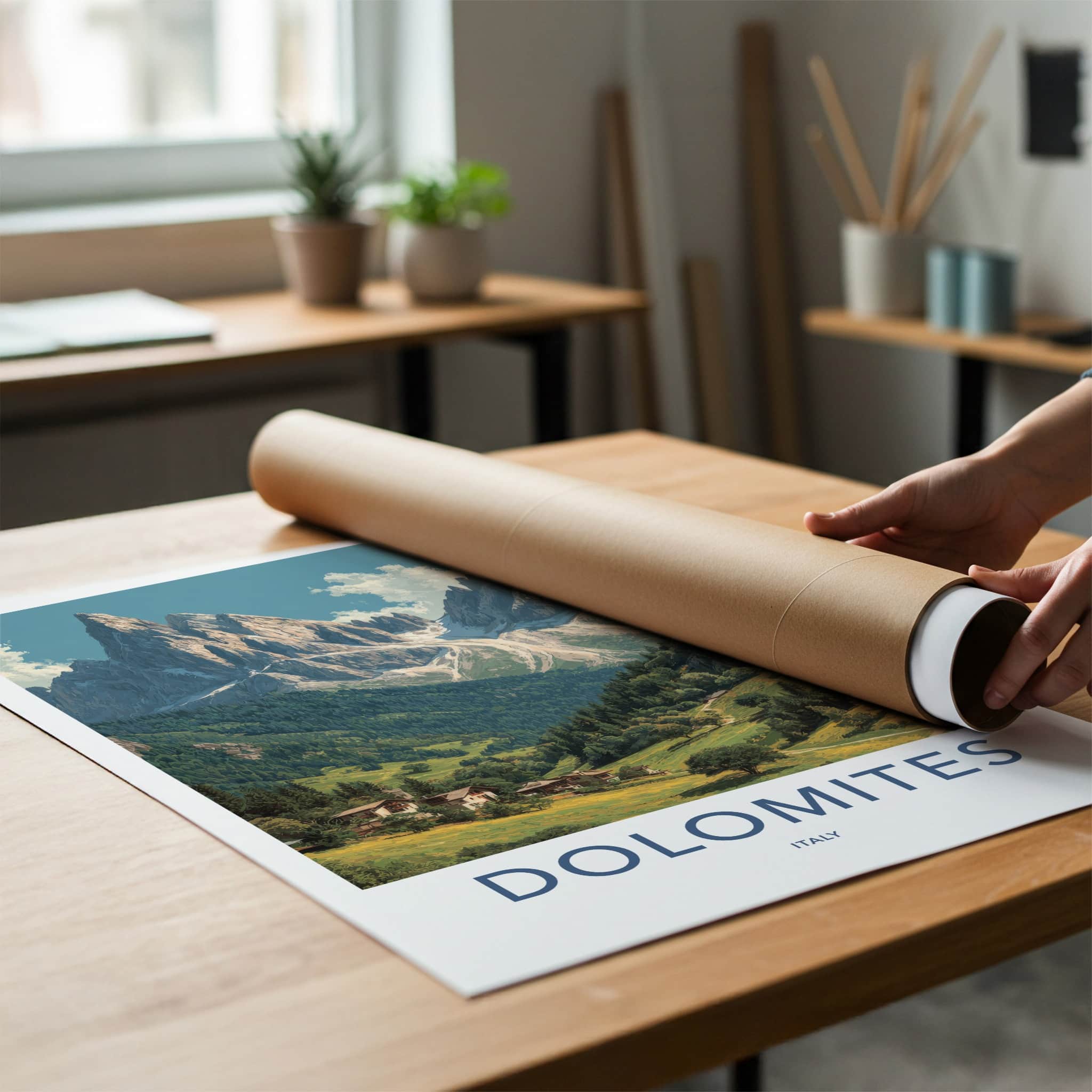 Dolomites Poster - Italy Travel Art - Mountain Village Valley Home Decor