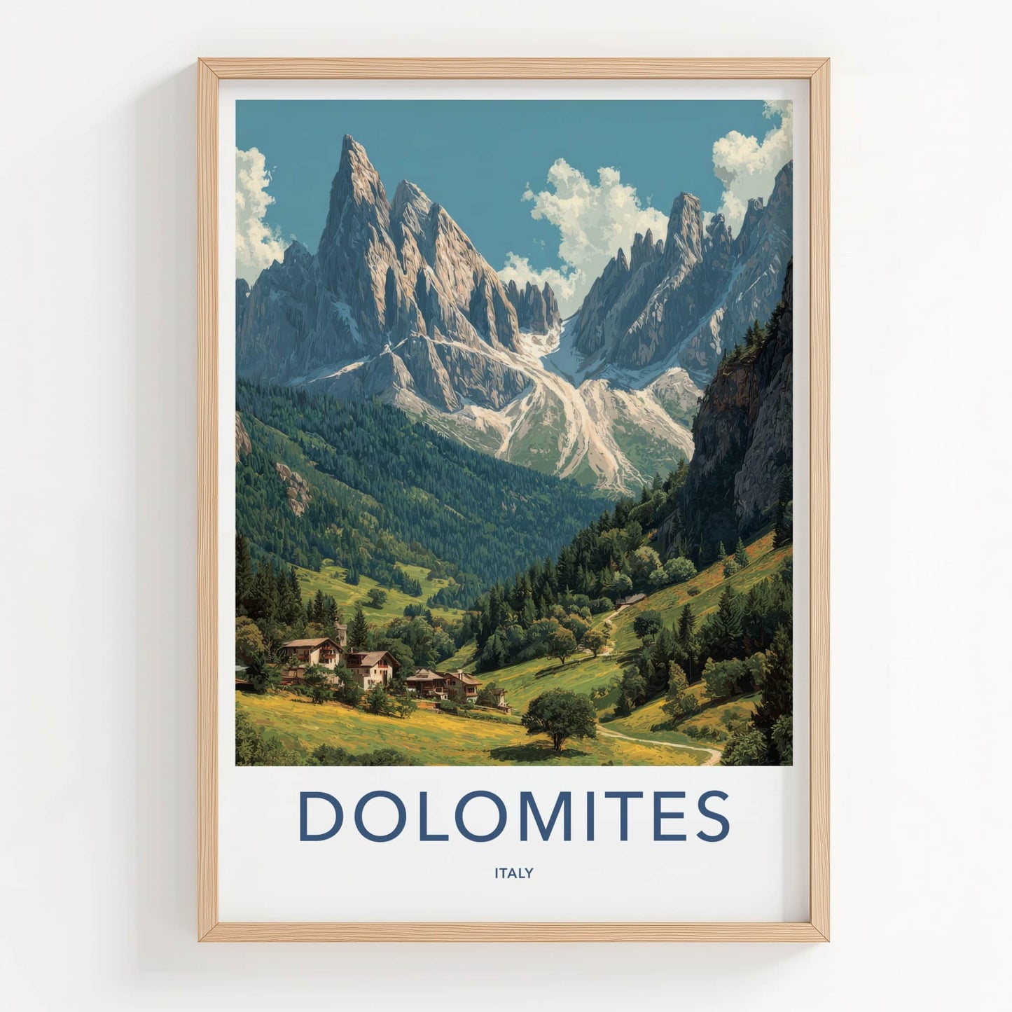 Dolomites Poster - Italy Travel Art - Mountain Village Valley Home Decor