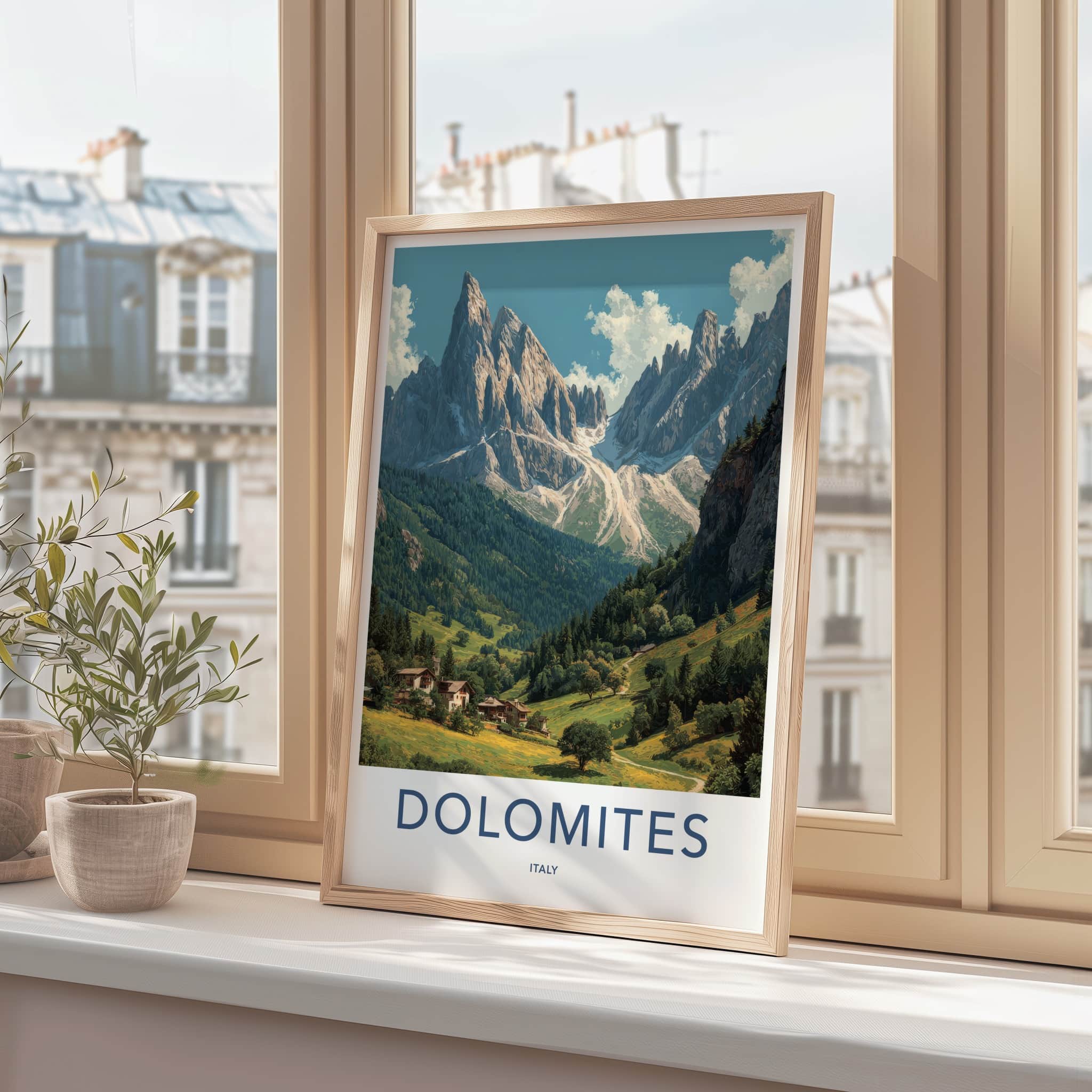 Dolomites Poster - Italy Travel Art - Mountain Village Valley Home Decor