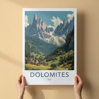 Dolomites Poster - Italy Travel Art - Mountain Village Valley Home Decor